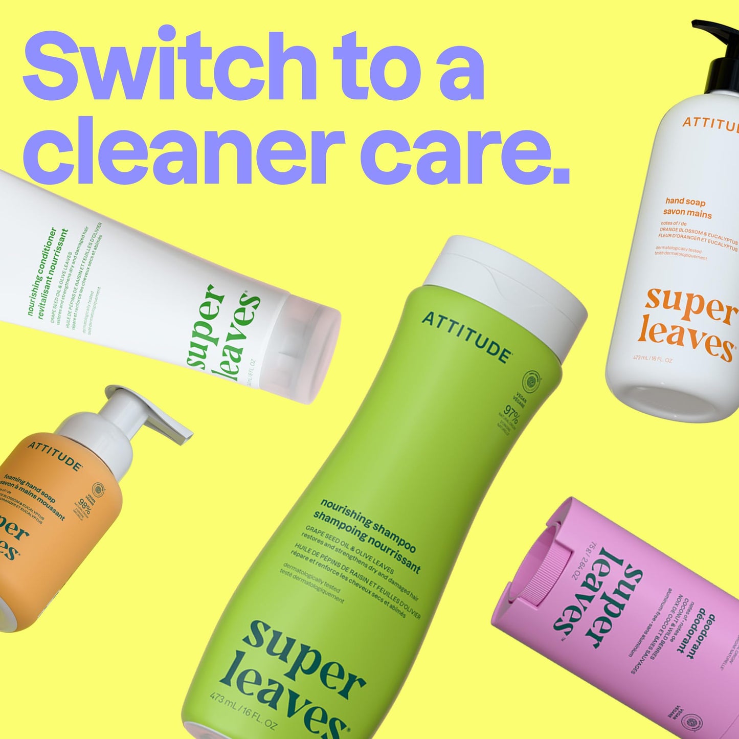 ATTITUDE Nourishing Hair Shampoo, Made in Canada, EWG Verified, For Dry and Damaged Hair, Naturally Derived Ingredients, Vegan and Plant Based, Grapeseed Oil and Olive Leaves, 946 mL 🍁 All In One Marketplace Canada