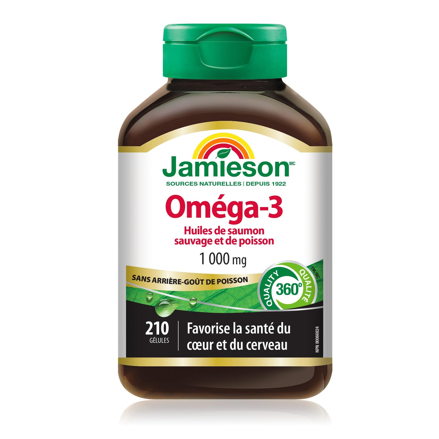 Jamieson Wild Salmon & Fish Oil 1,000 mg, No Fishy Aftertaste, Supports Heart Health and Brain Health. With Wild Alaskan Salmon, EPA, and DHA, Non-GMO, Gluten-Free, Proudly Canadian, 210 Softgels 🍁 All In One Marketplace Canada