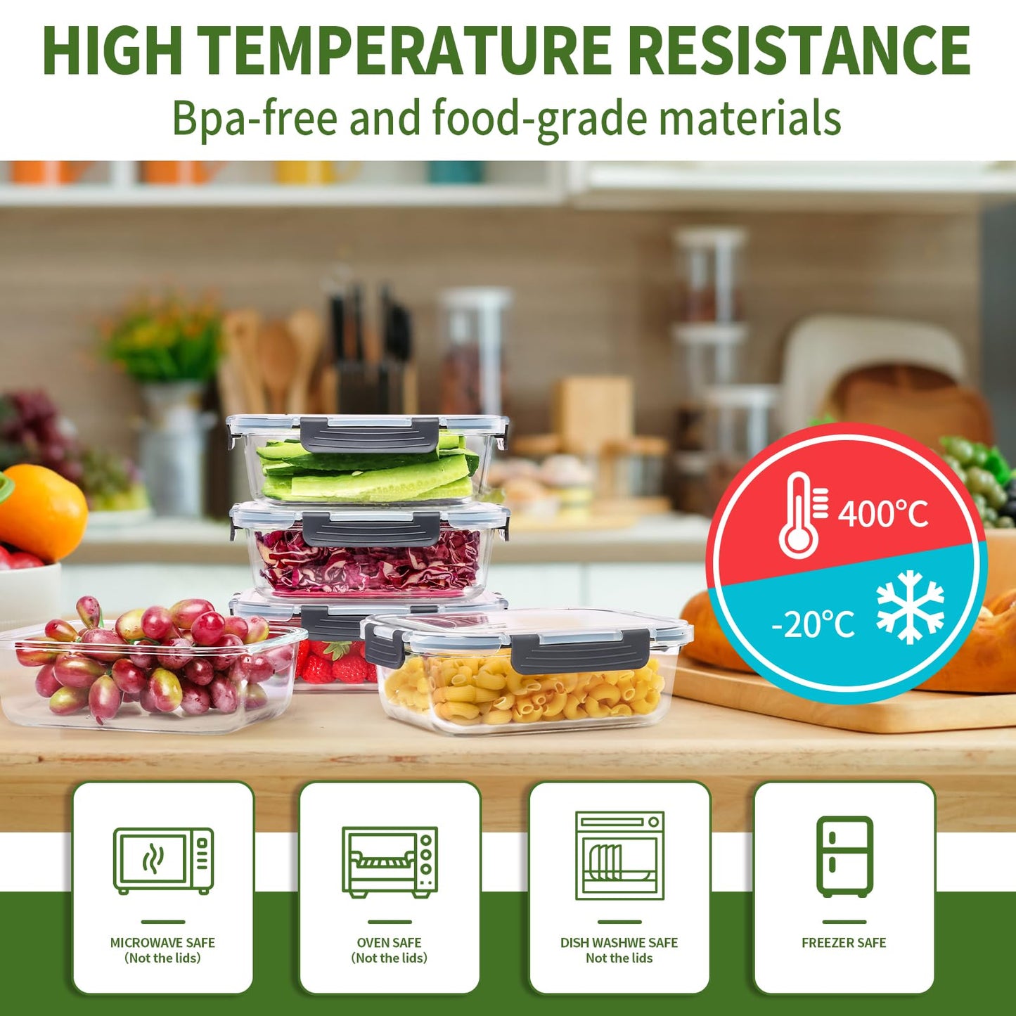 Skroam 5-Packs 36OZ Glass Food Storage Containers with Lids Airtight, Glass Meal Prep Container for Lunch, Pantry Organizers and Storage, Glass Lunch Boxes for Freezer to Oven Safe, Leak Proof 🍁 All In One Marketplace Canada