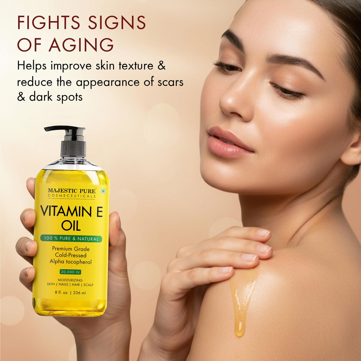 Majestic Pure Vitamin E Oil - 100% Pure & Natural, 20,000 IU | Premium Grade, Cold-Pressed and Tocopherol to Repair Dry, Damaged Skin| Moisturizing Skin, Hair and Scalp 8 Fl Oz 🍁 All In One Marketplace Canada