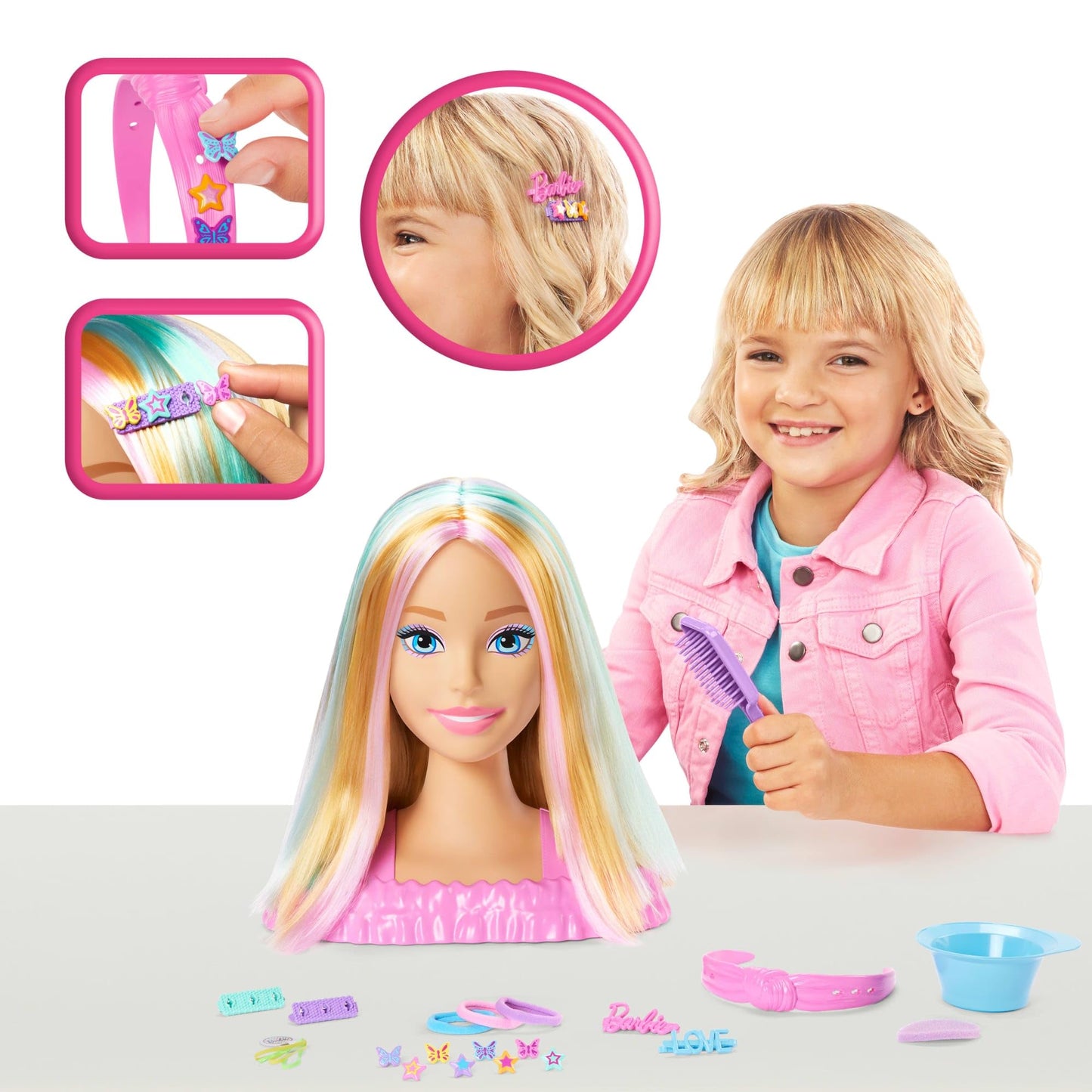 Barbie Doll Styling Head, Blonde Hair with 20+ Hair Styling Accessories Including Star & Butterfly Color Change Hair Clips 🍁 All In One Marketplace Canada