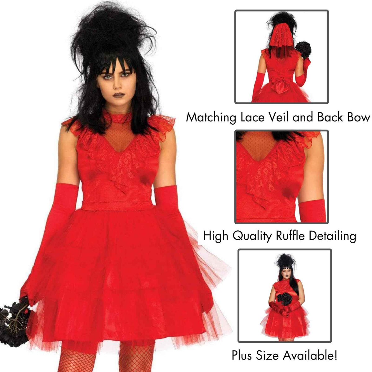 Leg Avenue Women's Beetle Bride 80s Halloween Costume, Red, Large