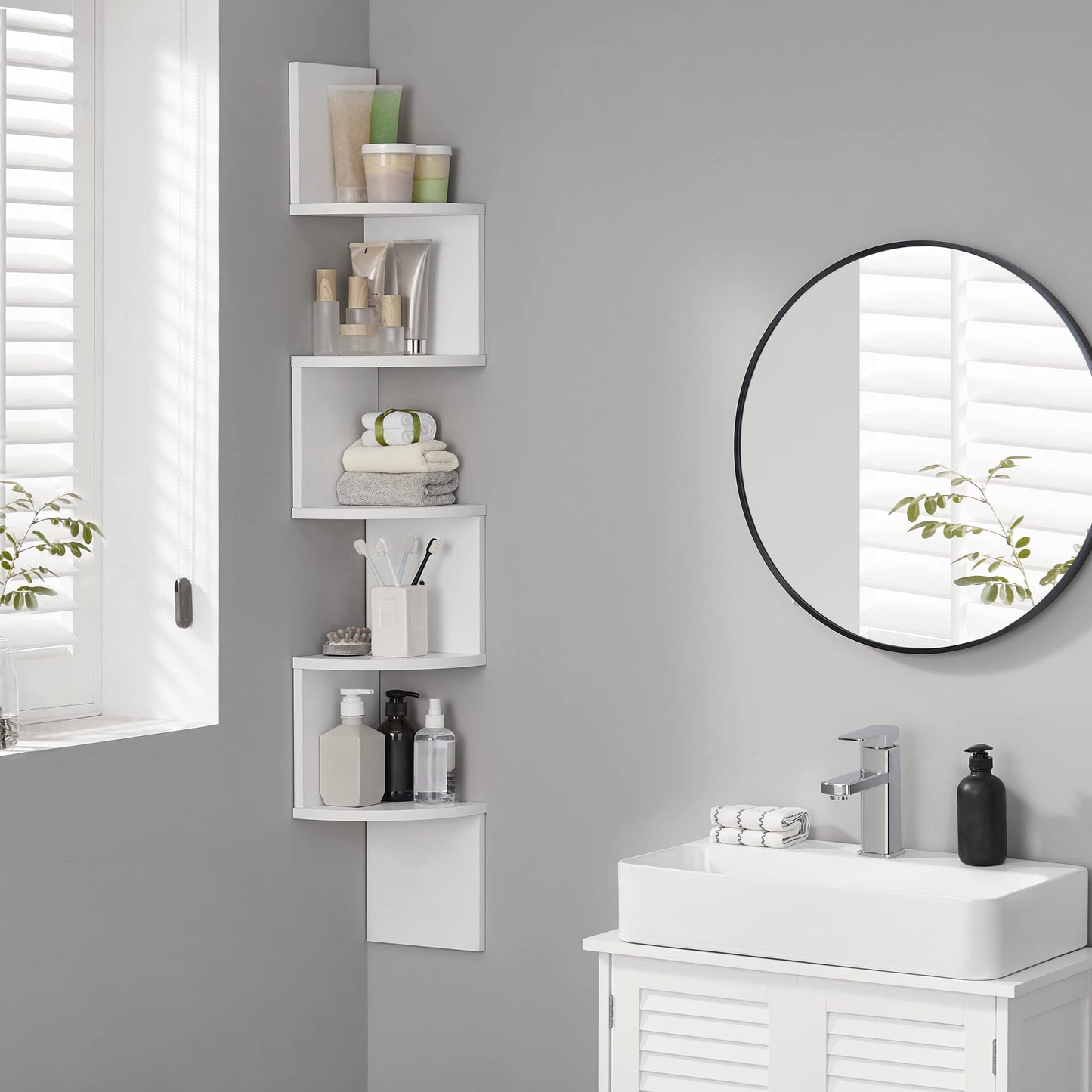 VASAGLE CUSTOS Collection - Corner Shelf Wall Mount, 5-Tier Floating Corner Bookshelf, Plant Shelf for Bedroom, Living Room, Bathroom, Home Office, Cloud White ULBC72WT 🍁 All In One Marketplace Canada