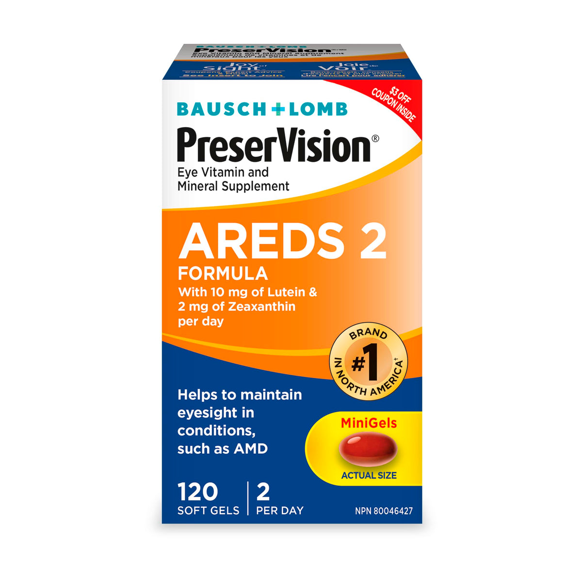 PreserVision AREDS 2 Eye Vitamin & Mineral Supplement, Contains Lutein, Vitamin C, Zeaxanthin, Zinc, Vitamin E, Eye Health Supplements for Adults, 120 Mini Soft Gels (packaging may vary) 🍁 All In One Marketplace Canada