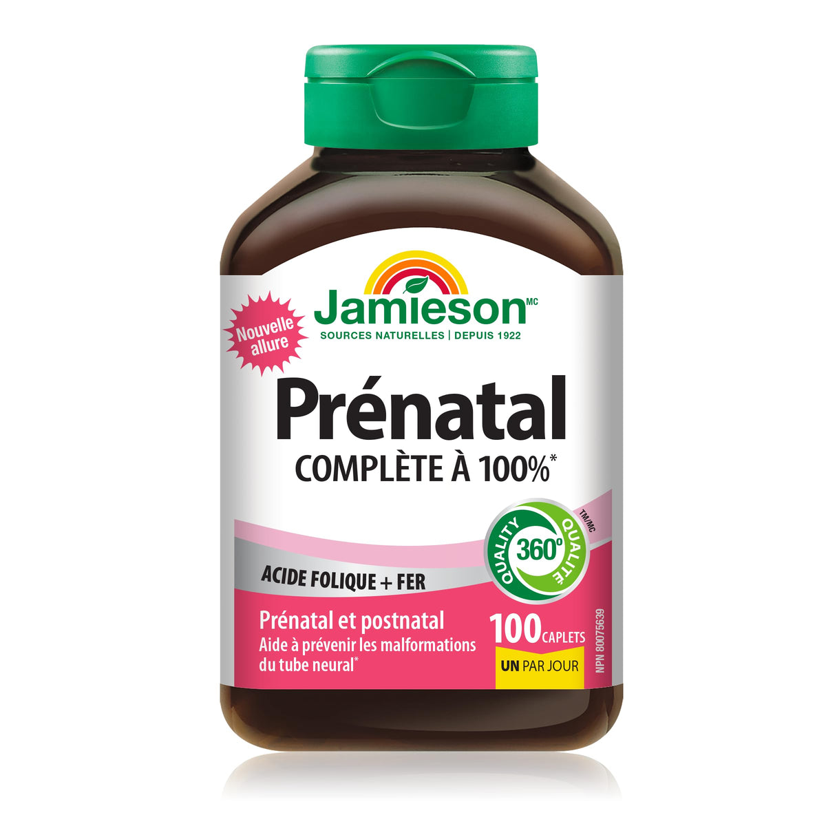 Jamieson Prenatal 100% Complete Multivitamin with Folic Acid and Iron, 100 Caplets. Formulated for Prenatal and Postnatal, and While Breastfeeding, Prevents Neural Tube Defects, One Per Day 🍁 All In One Marketplace Canada