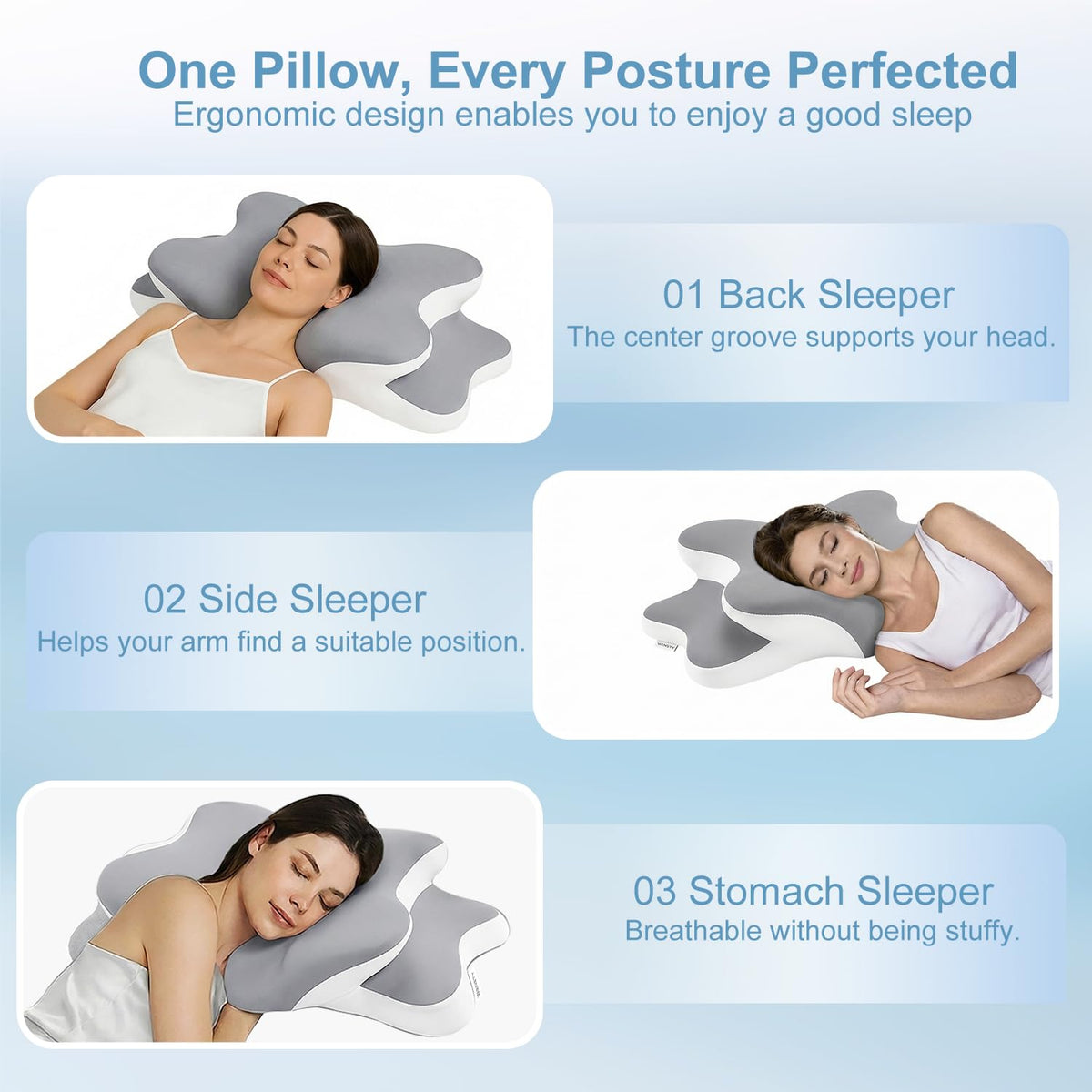 Sleep Apnea Pillow with Neck Pain & Snoring Relief -Orthopedic Cervical Pillow, Ergonomic Contour Memory Foam Pillow for Side,Back,Stomach Sleepers,Dreamers (Gray, Queen Size) 🍁 All In One Marketplace Canada
