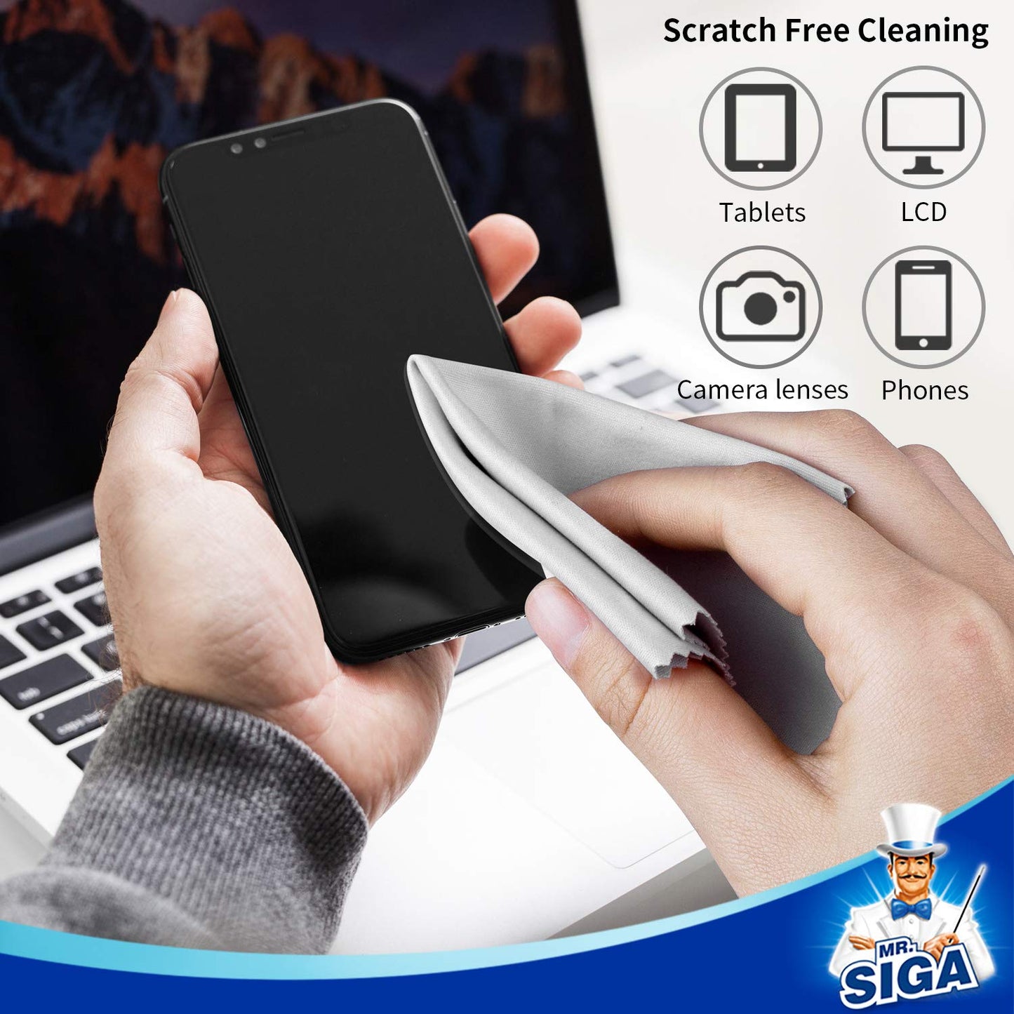 MR.SIGA Premium Microfiber Cleaning Cloths for Lens, Eyeglasses, Screens, Tablets, Glasses, 12 Pack, 6 x 7 inches (15 x 18 cm), Navy/Gray 🍁 All In One Marketplace Canada
