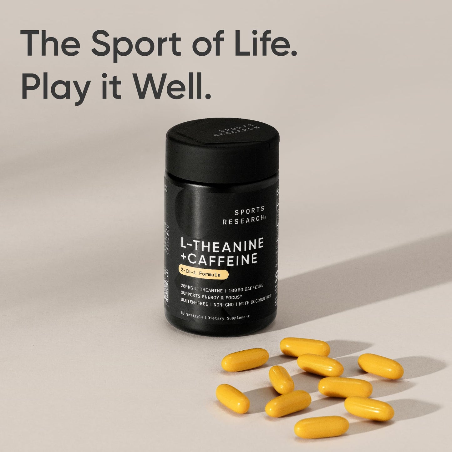 Sports Research® 2-in-1 L-Theanine Supplement with Caffeine & MCT Oil from Organic Coconuts - Focused Energy, Alertness & Relaxation Without Drowsiness - 200mg L Theanine, 100mg Caffeine - 60 Softgels 🍁 All In One Marketplace Canada