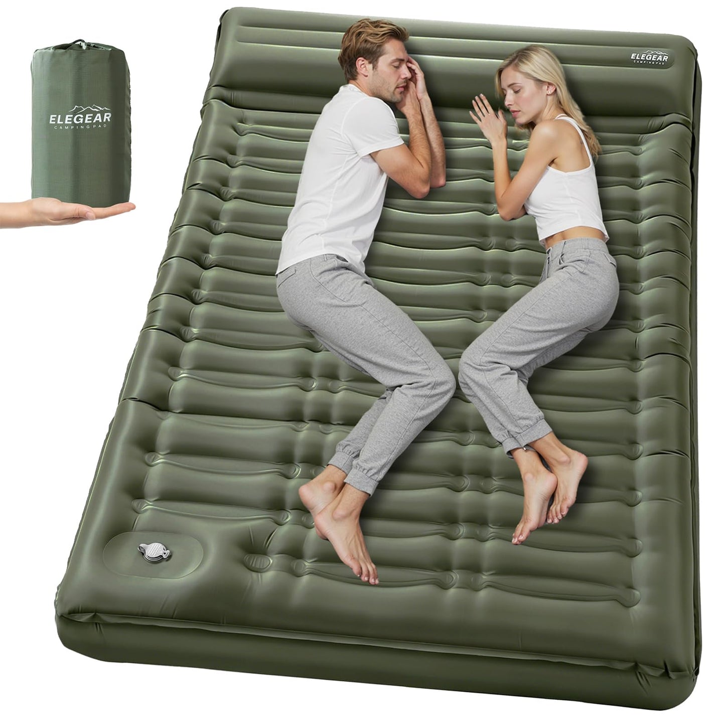 Double Camping Sleeping Pad 5.5", Elegear CumbreX™Self Inflating Air Sleeping Mats with Pillow Built-in Foot Pump, Inflatable Camping Mattress Compact for Tent,Cot Backpacking,Hiking,Camp,Travel,Green 🍁 All In One Marketplace Canada