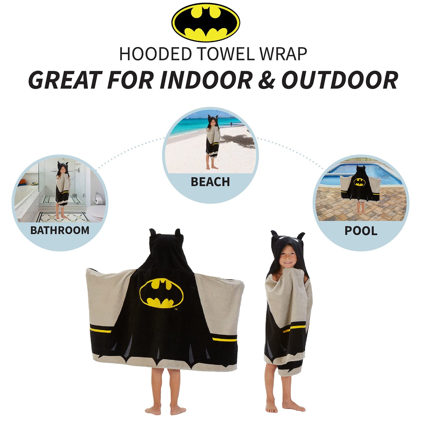 Batman Kids Bath/Pool/Beach Super Soft Cotton Terry Hooded Towel Wrap, 24" x 50", (Officially Licensed Product) By Franco 🍁 All In One Marketplace Canada