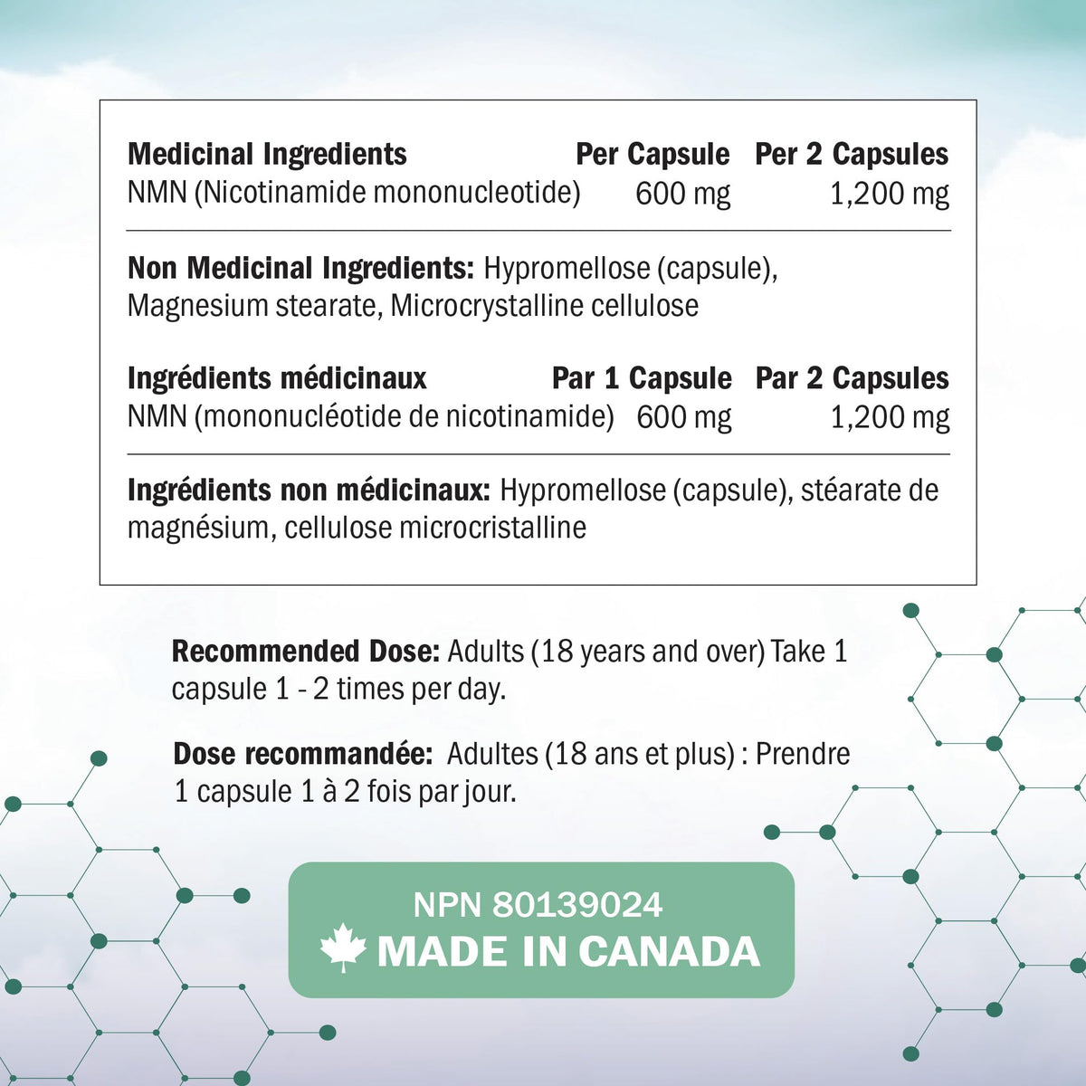 NMN Supplement 1200mg | Extra Strength | NAD+ Precursor for Healthy Aging, Cellular Energy & Longevity Support | 99% Purity | NMN Supplement Canada Made, Third-Party Tested & Vegan | 60 Capsules 🍁 All In One Marketplace Canada