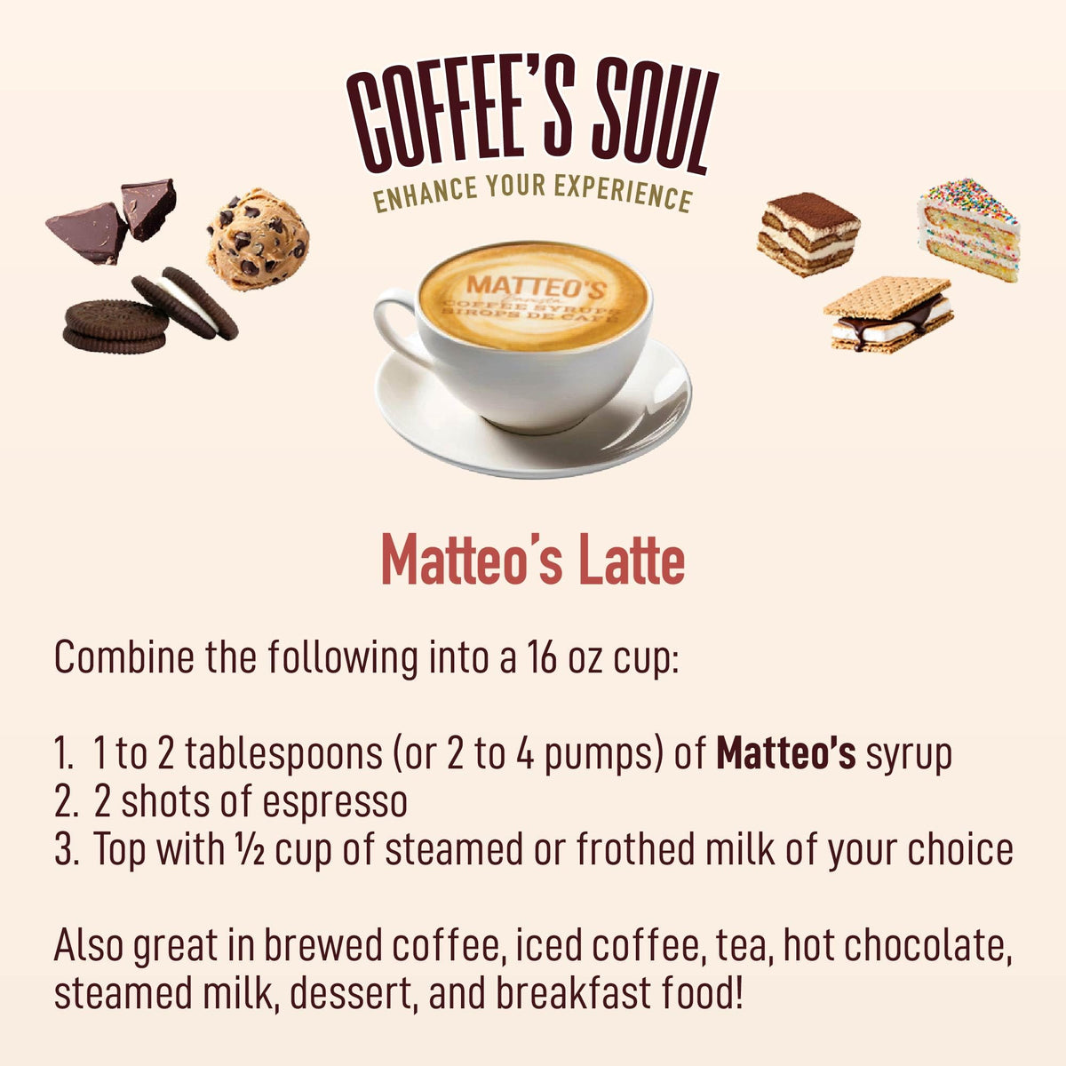 Matteo's Barista Style Sugar-Free Coffee Syrup, 6 Flavour Dessert Variety Pack, Zero Calories and Sugar, Keto-Friendly Coffee Syrups, Delicious Flavoured Coffee Syrup - 25.4 oz Syrup Bottles 🍁 All In One Marketplace Canada