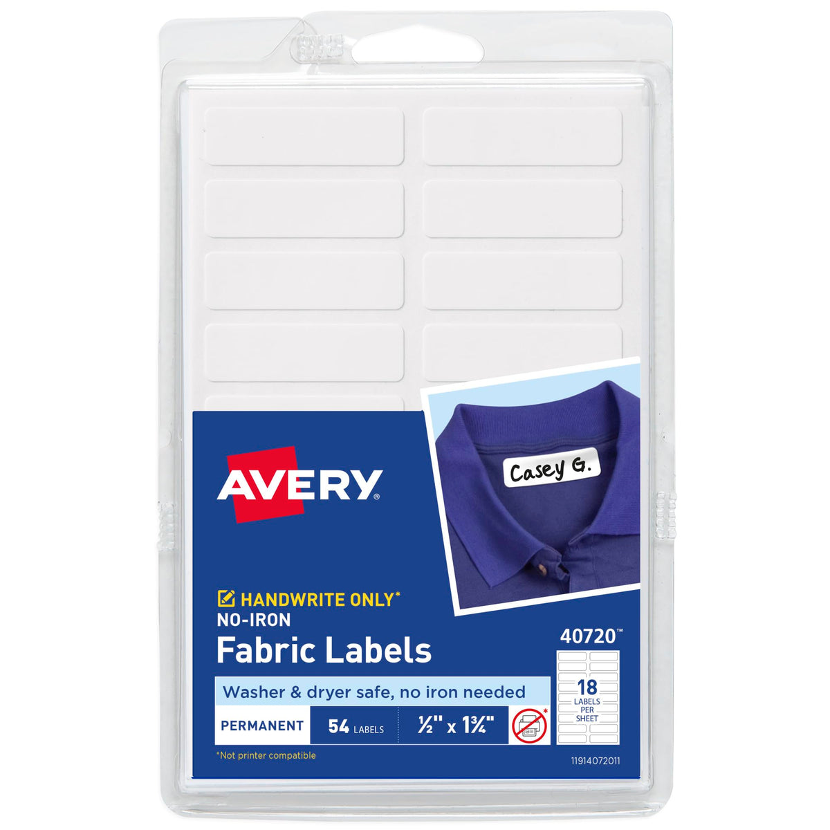 AVERY No Iron Clothing Labels, Washer & Dryer Safe, Writable Fabric Labels, 54 Labels, 1 Pack (40720), White, 1/2"x1-3/4" 🍁 All In One Marketplace Canada