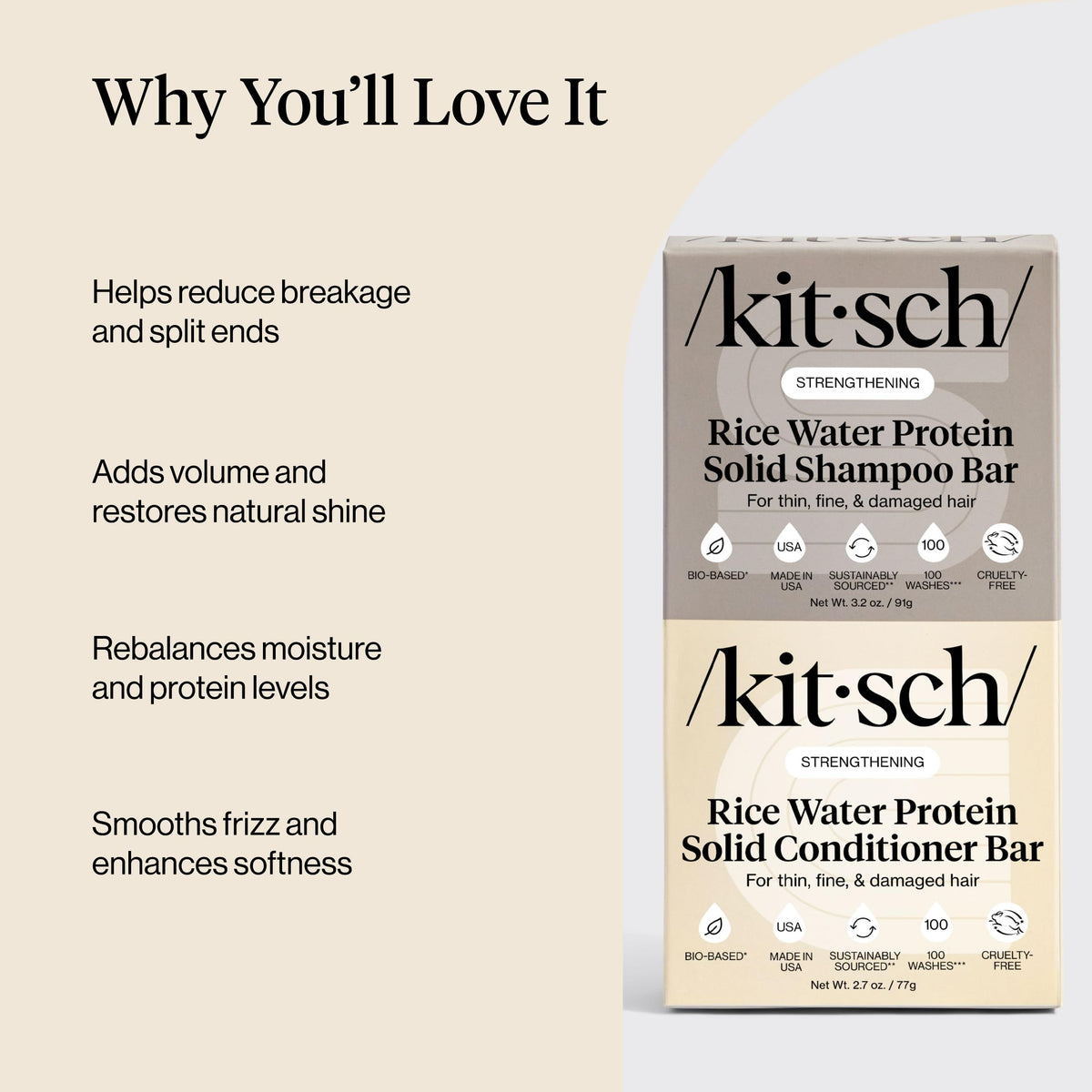 Kitsch Rice Water Protein Solid Shampoo and Conditioner Set for Hair Growth – Strengthening Hair Care Duo w/Rice Protein & Vitamins for Damage Repair – Paraben, Sulfate & Silicone Free – 2 Pack 🍁 All In One Marketplace Canada