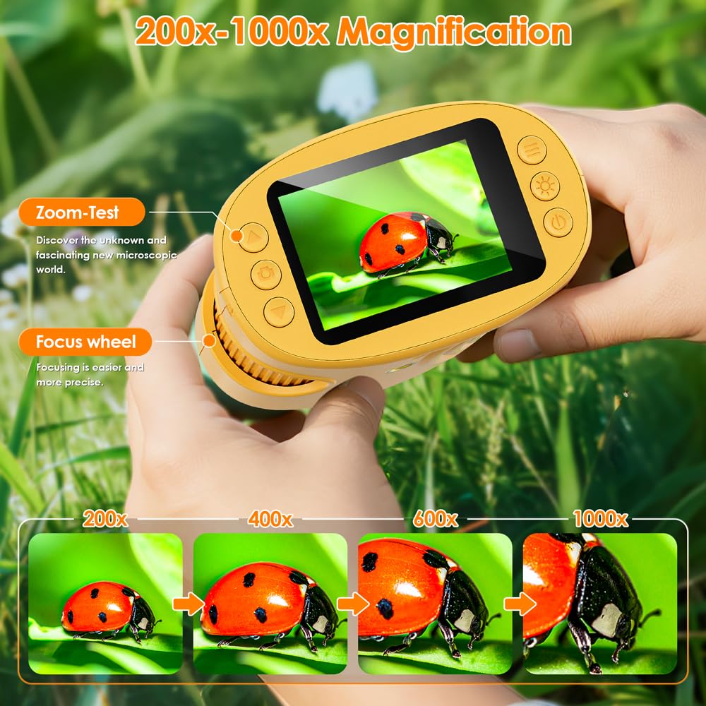 Temodu Kids Microscope 2.0" Screen 1000X Digital Microscope for Kids, Mini Pocket Handheld Microscopes for Children Birthday Festival Gift, Science Education Fun Toys for Boys Girls Ages 4-12 (Yellow) 🍁 All In One Marketplace Canada