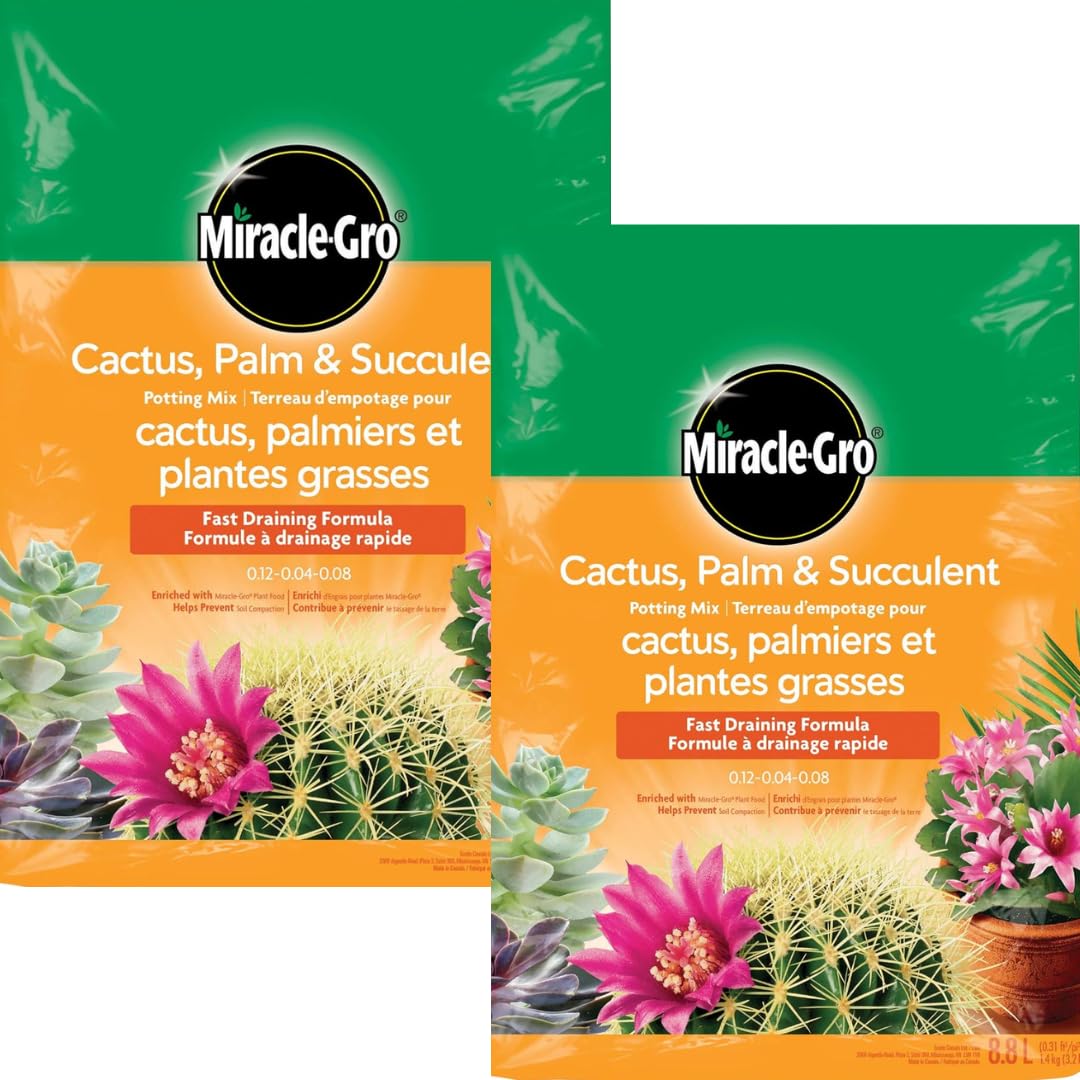 Miracle-Gro Cactus Palm & Succulant Mix 8.8L, 2-Pack | Fast-Draining Soil for Cacti, Palms & Succulents | Feeds 6 Months 🍁 All In One Marketplace Canada