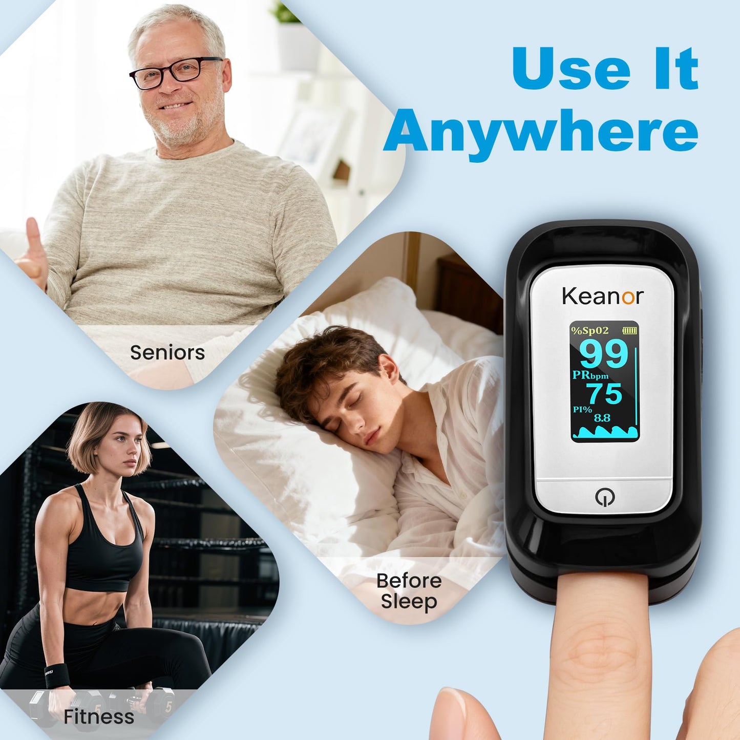 Pulse Oximeter, Oxygen Meter Finger Monitor with Alarm & PI, Finger Pulse Oximeter for SpO2 Blood Oxygen Saturation & Heart Rate, Portable O2 Monitor for Adults & Kids, Batteries & Lanyard Included 🍁 All In One Marketplace Canada