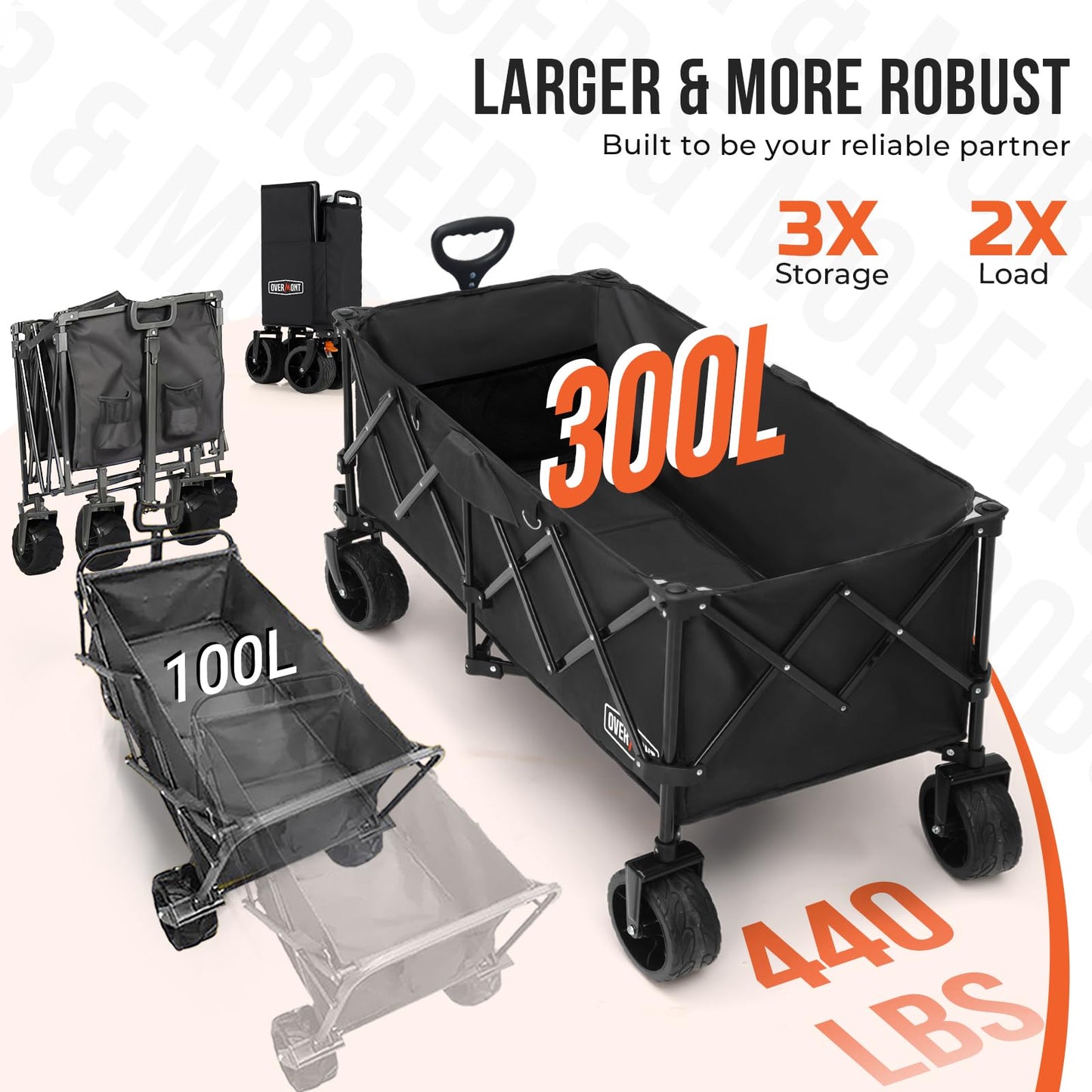 Overmont 300L Foldable Collapsible Wagon - Heavy Duty Utility Beach Wagon Cart with Rotatable Wide Wheels Inside Pockets for Camping Garden Shopping Sports - 440lbs Load 🍁 All In One Marketplace Canada