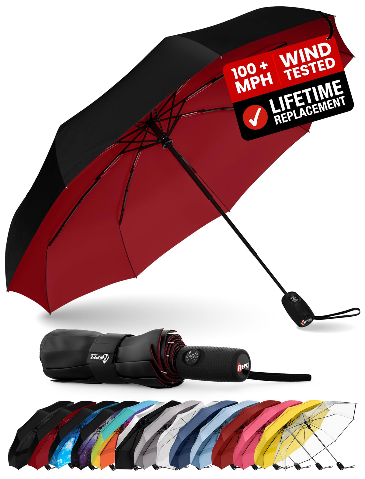 Repel Windproof Travel Umbrella - Compact & Withstands Winds up to 100MPH, Strongest Premium Auto Folding Umbrella for Rain and Sun - Durable, Light & Portable for Women & Men, Fits Backpack & Cars 🍁 All In One Marketplace Canada