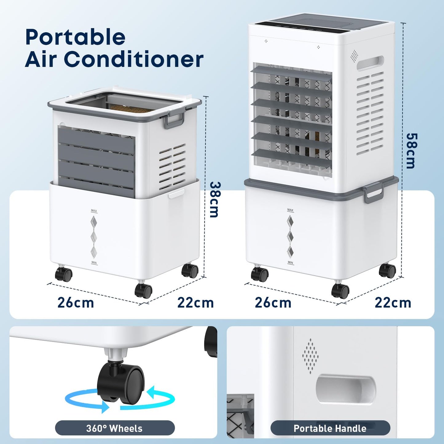 Portable Air Conditioner 8000 BTU, Windowless Air Conditioner with 6 Speeds 2 Modes, 12L Large Water Tank, 24H Timer & Remote Control, Energy Efficient Cooling Fan for Bedroom Home Office (Grey) 🍁 All In One Marketplace Canada