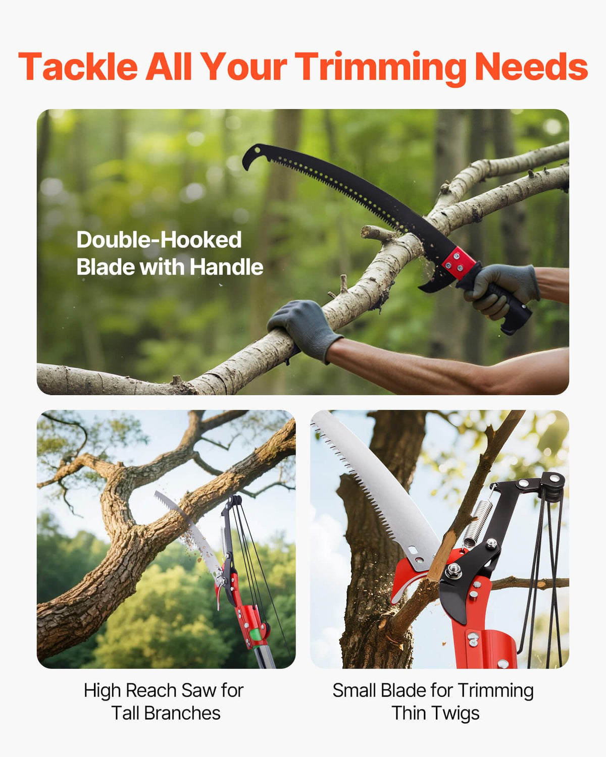 VEVOR Manual Pole Saw, 3.87-27 ft Extendable Pole Tree Pruner with Scissors, Sharp 65Mn Steel Blade, Lightweight Fiberglass Handle Pole, for High Branch Trimming, Pruning Tool for Palms and Shrubs 🍁 All In One Marketplace Canada