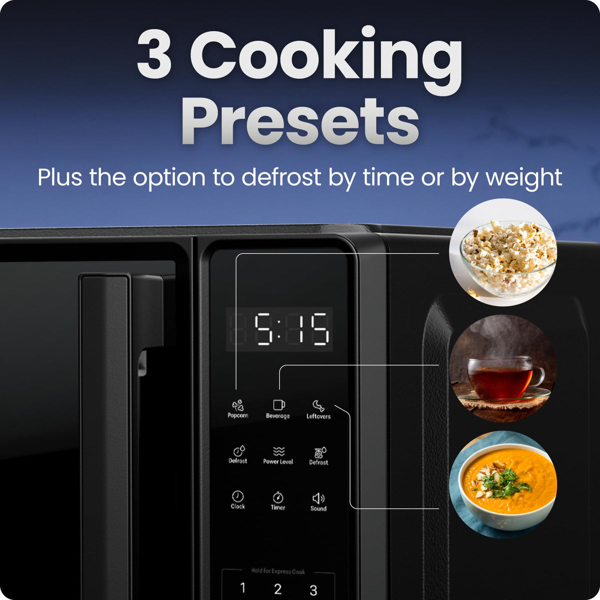 Chefman Countertop Microwave Oven 0.7 Cu. Ft., 700 Watts with 10 Power Levels, 6 Cooking Presets with One-Touch Express Cook, Eco Mode, Child Safety Lock, & Mute Button - Black 🍁 All In One Marketplace Canada