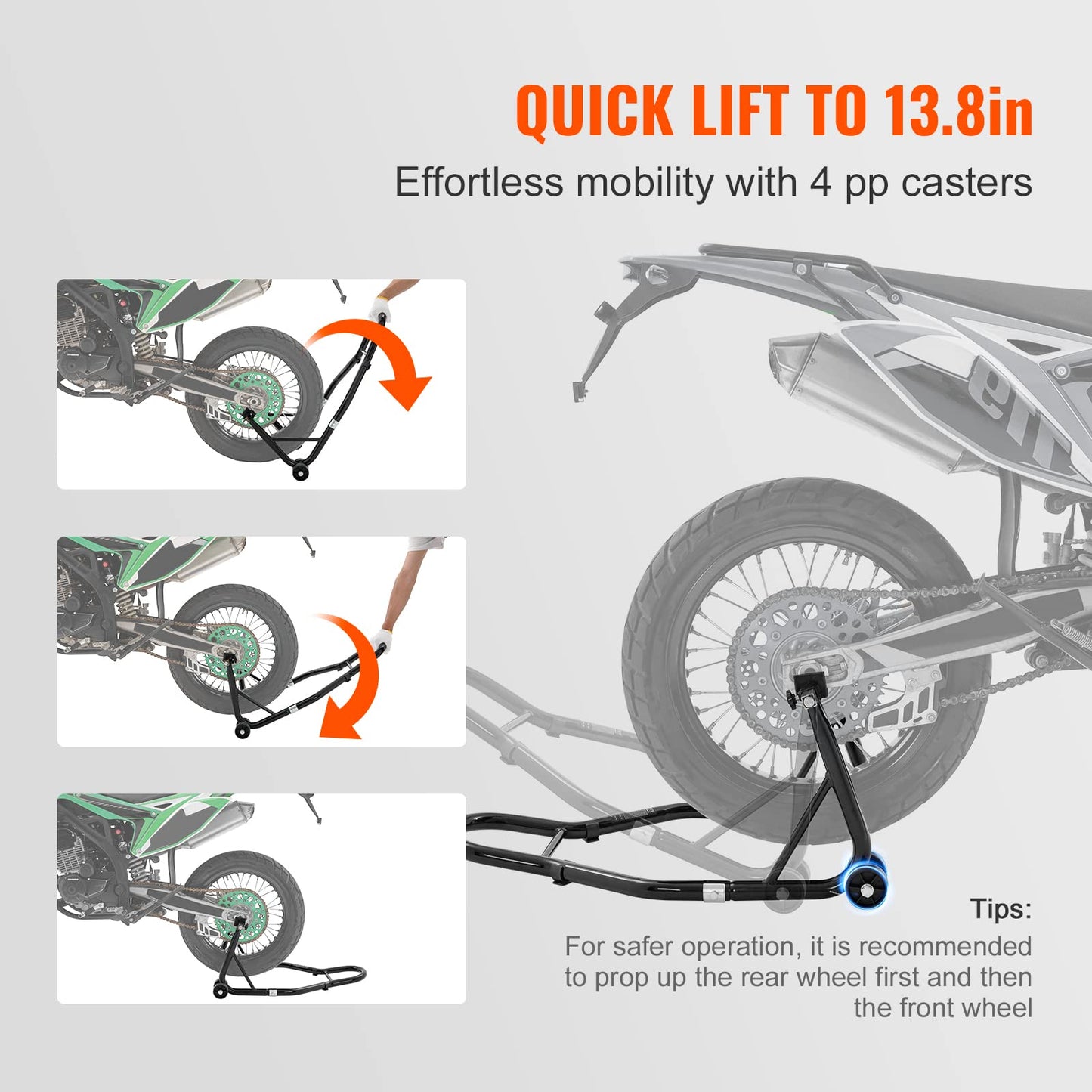 VEVOR Motorcycle Rear Wheel Stand, with U + L Fork Swingarm Spool, 850 lbs Capacity Heavy Duty Rear Wheel Stand Motorcycle Lift Jack Stand, for Suzuki Yamaha Honda Kawasaki, Black 🍁 All In One Marketplace Canada