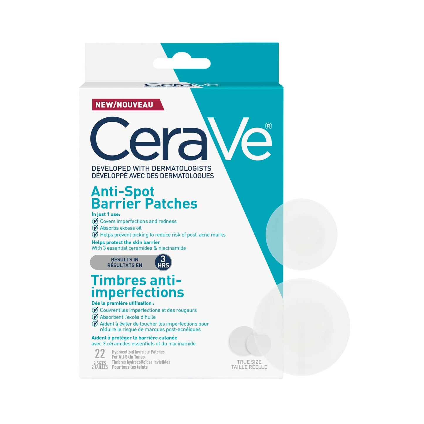 CeraVe Spot Barrier Patches, Hydrocolloid Acne Spot Patch with Niacinamide & 3 Essential Ceramides, Invisible on All Skin Tones, for Acne-Prone & Sensitive Skin, 22 count 🍁 All In One Marketplace Canada