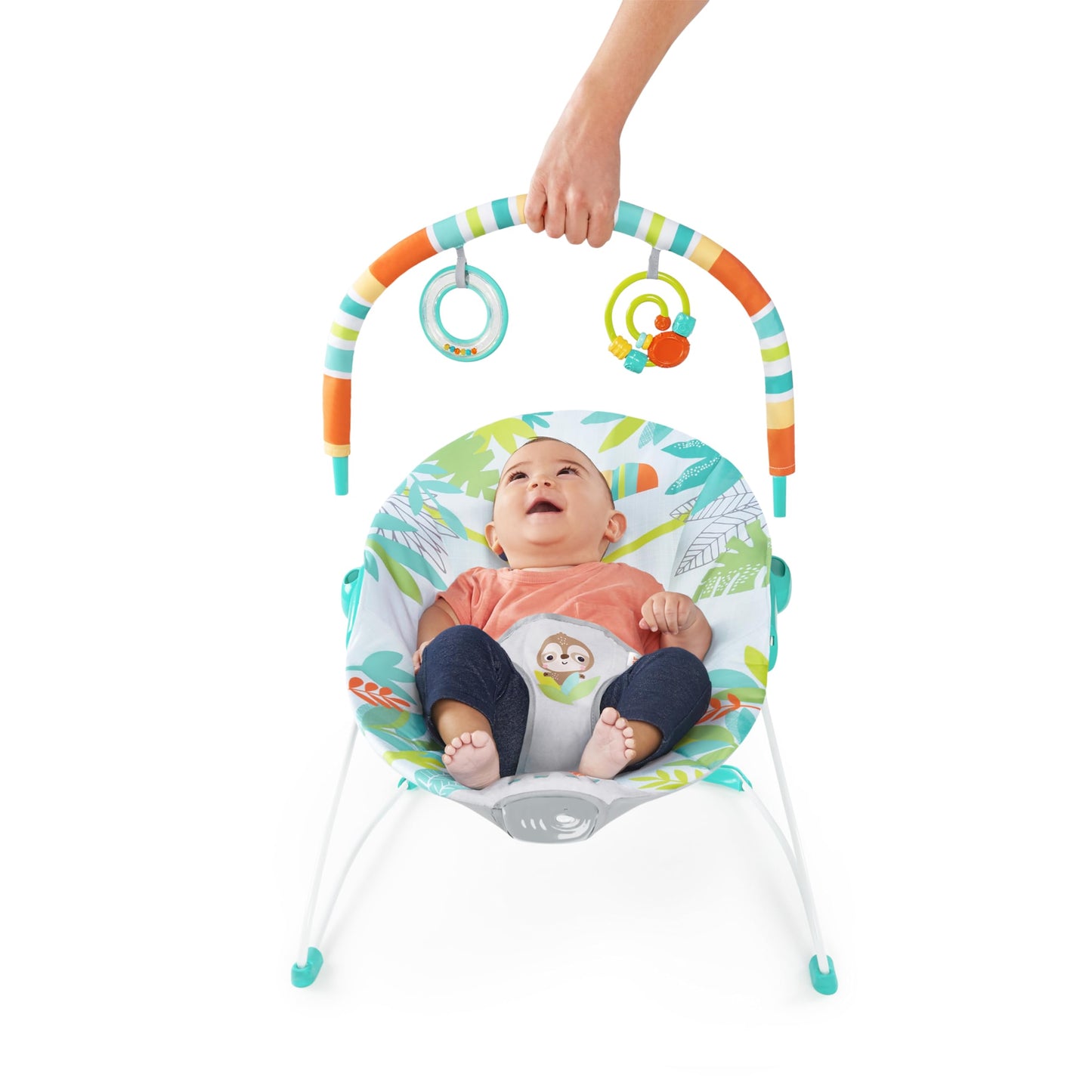 Bright Starts Rainforest Vibes 3-Point Harness Vibrating Baby Bouncer with -Toy bar 🍁 All In One Marketplace Canada