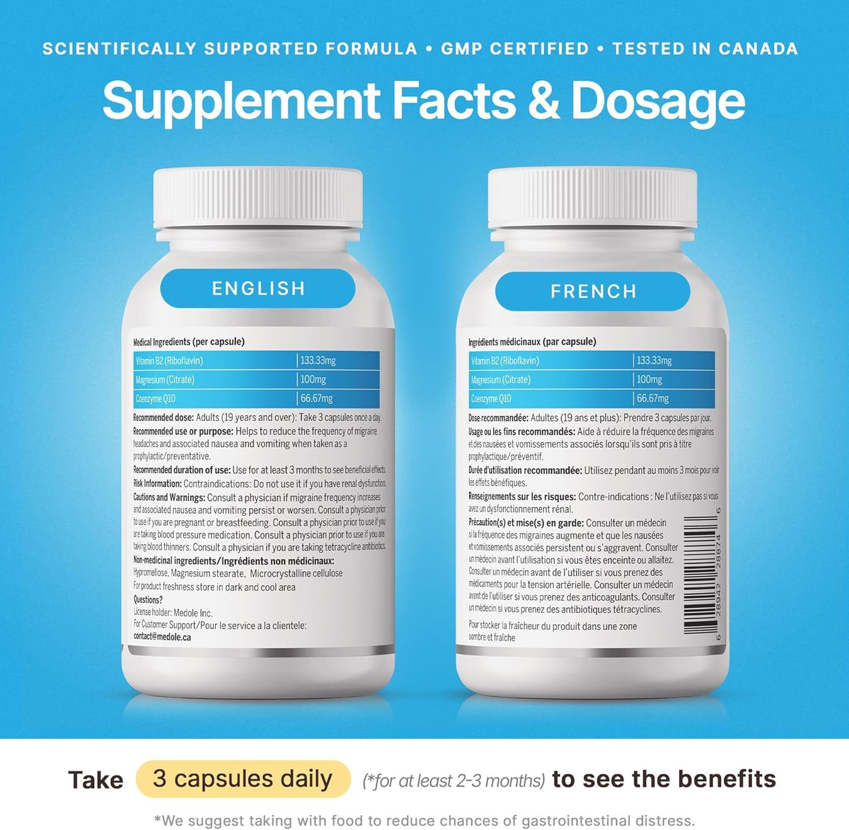 3graine-NEW-Headache Supplement Migraine Prevention and Relief, 400mg Vitamin B2, CoQ10 200mg, Magnesium, Neurologist-Recommended Doses & Ingredients, Nausea & Vomiting Support | 30 Days Supply 🍁 All In One Marketplace Canada