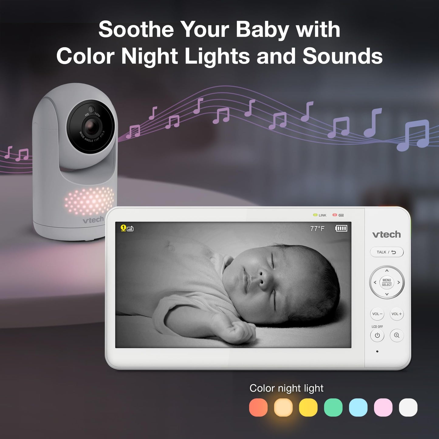 VTech Advanced HQ Max 7" Digital Video Baby Monitor with Pan-Tilt-Zoom, Night Light, Long Range, 2-WayTalk, Display, and Lullabies, No WiFi, White 🍁 All In One Marketplace Canada