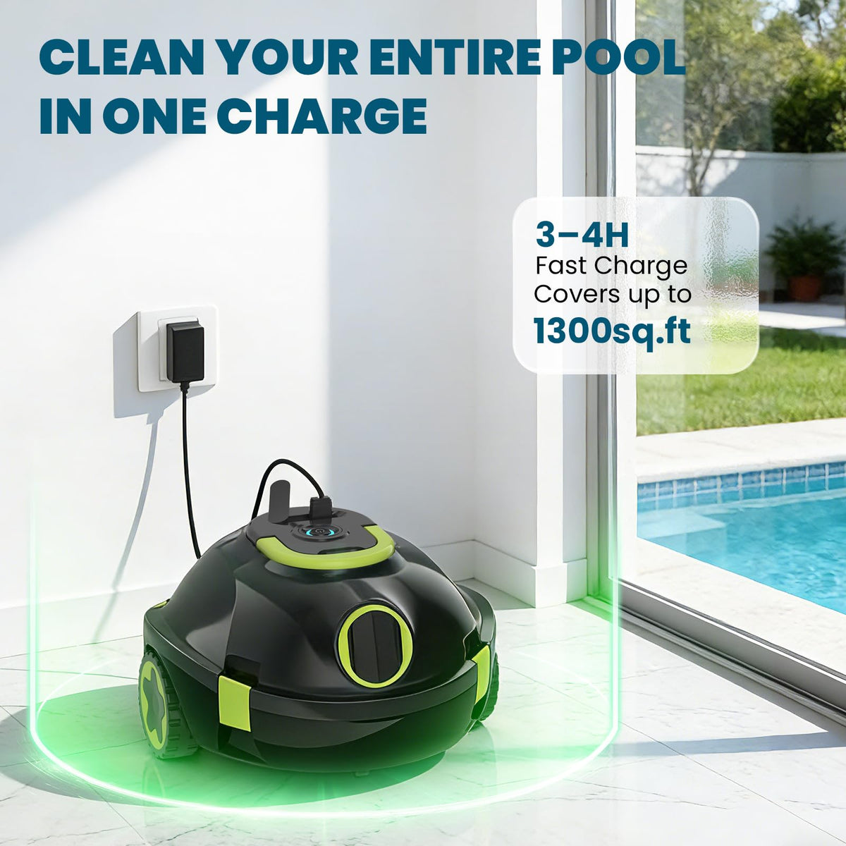 Robotic Pool Cleaner, Cordless Pool Vacuum for Above Ground & Inground Flat Pools with Dual Motors, 150 Min Runtime, Auto-Parking, Powerful Pool Vacuum Robot for Up to 1300 Sq.Ft (Moss) 🍁 All In One Marketplace Canada