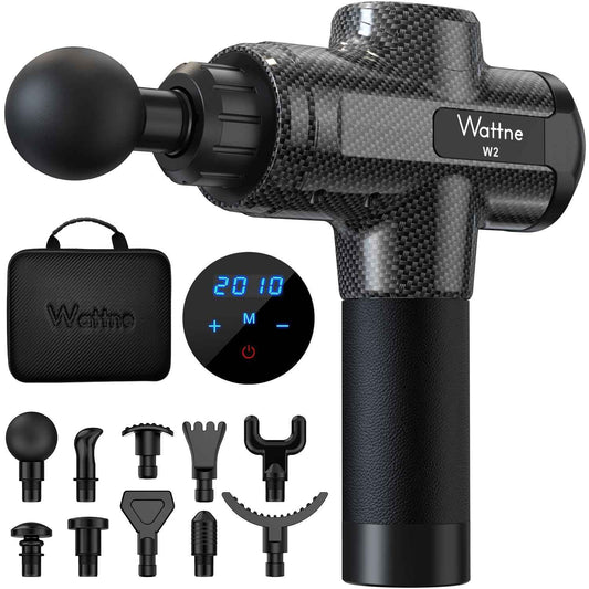 Muscle Massage Gun Deep Tissue Percussion Massager - Portable Handheld Sport Massagers for Athletes, Quiet & Powerful Brushless Motor Cordless, 20 Speed Level,Wattne W2 (Carbon) 🍁 All In One Marketplace Canada