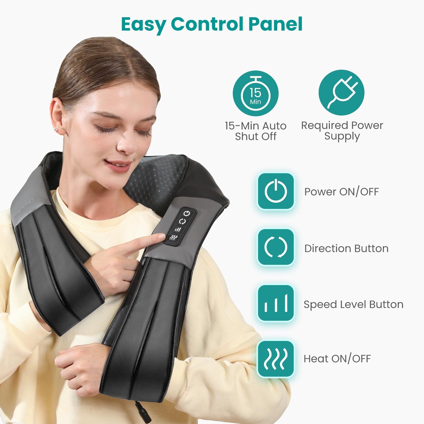 Nekteck Shiatsu Back Neck Massager,2026 Upgraded 3D Back Shoulder Kneading Massage Pillow, Deep Kneading Shoulder Massager with Heat, Waist Massage Pillow for Home Car and Office Use (NOT Cordless) 🍁 All In One Marketplace Canada