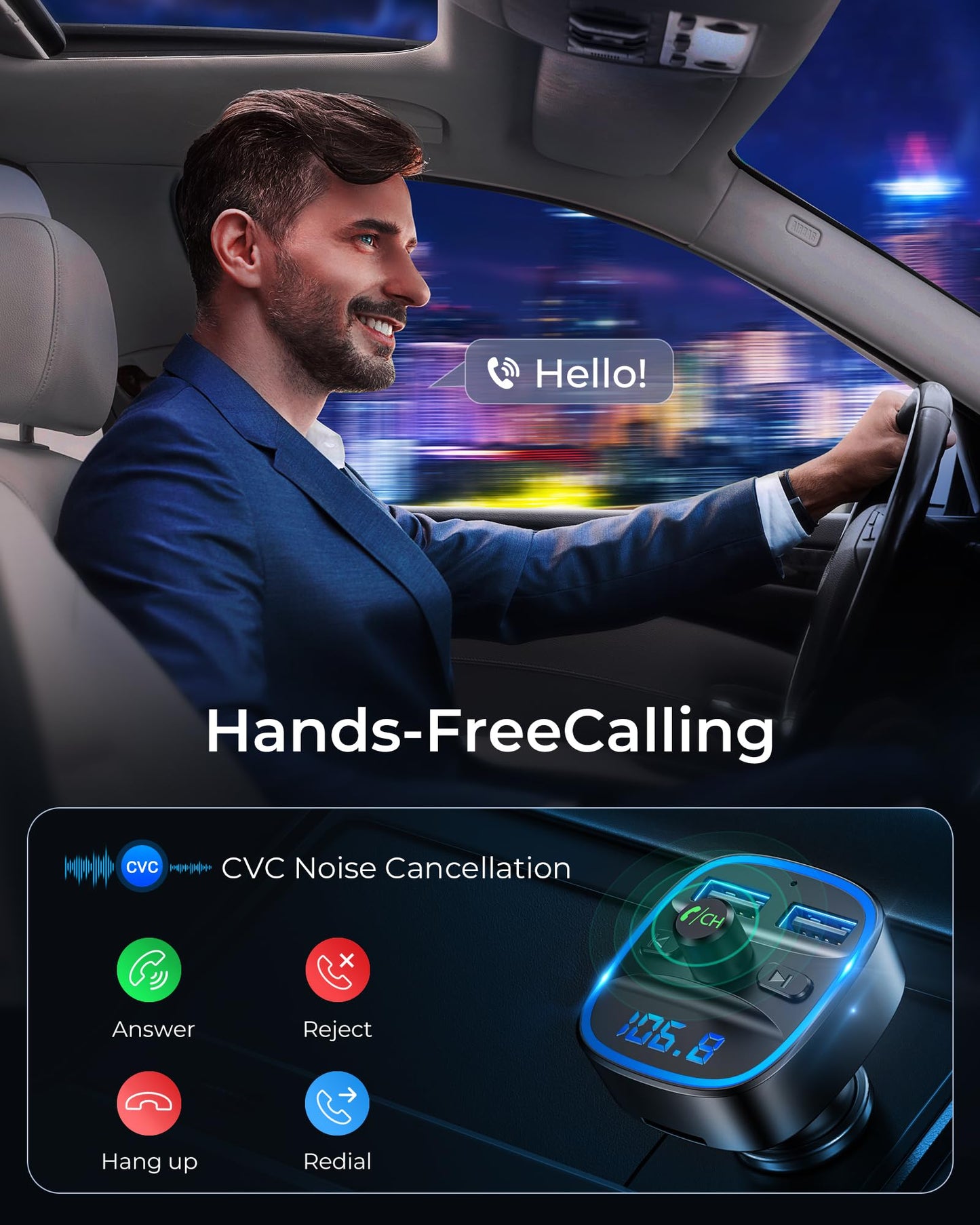 LENCENT FM Transmitter, Bluetooth FM Transmitter Wireless Radio Adapter Car Kit with Dual USB Charging Car Charger MP3 Player Support TF Card & USB Disk 🍁 All In One Marketplace Canada