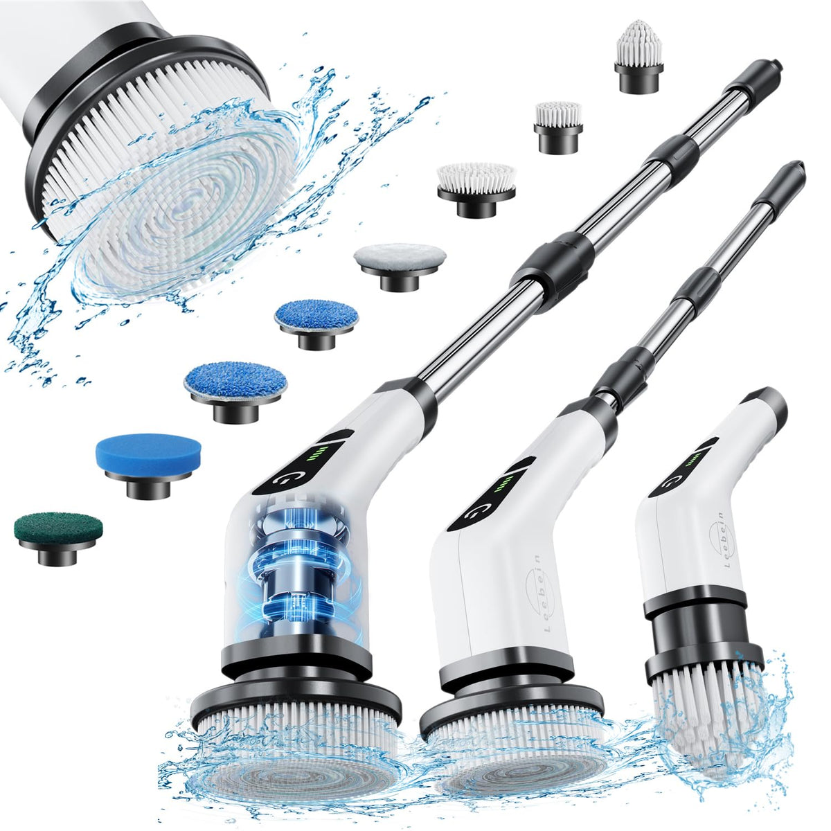 Leebein Electric Spin Scrubber, Cordless Cleaning Brush with 8 Replaceable Brush Heads, Tub and Floor Tile Power Scrubber Dual Speed with Adjustable & Detachable Handle for Bathroom Cleaning 🍁 All In One Marketplace Canada