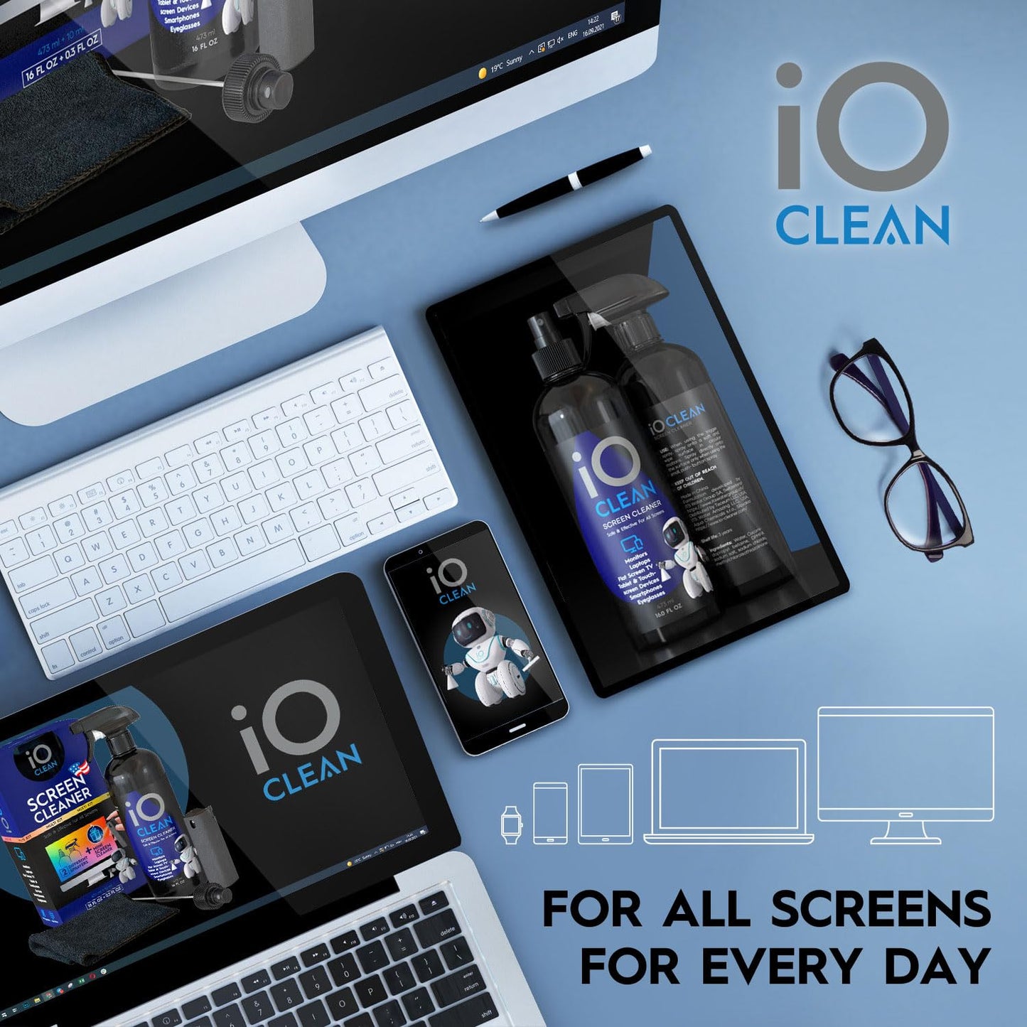 Screen Cleaner Spray (16oz) – Best Large Cleaning Kit for LCD LED OLED TV, Smartphone, iPad, Laptop, Touchscreen, Computer Monitor, Other Electronic Devices – Microfiber Cloth Wipes and 2 Nozzles 🍁 All In One Marketplace Canada