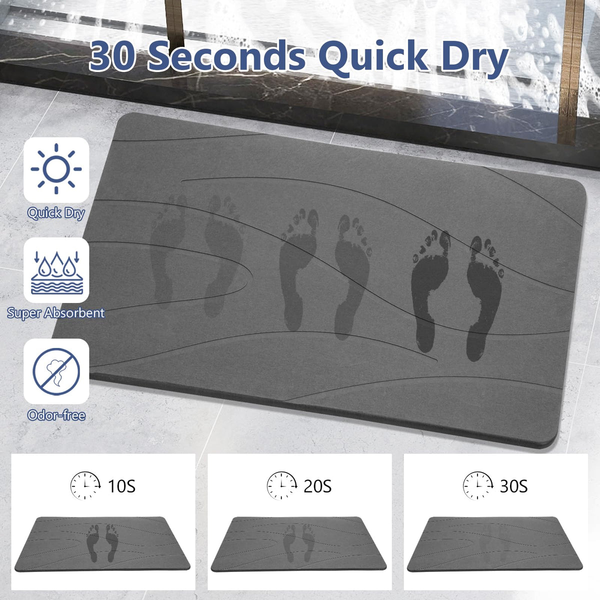 Ceecysaa 80x50cm Stone Bath Mat, Diatomaceous Earth Quick Dry Non Slip, Dark Gray 🍁 All In One Marketplace Canada