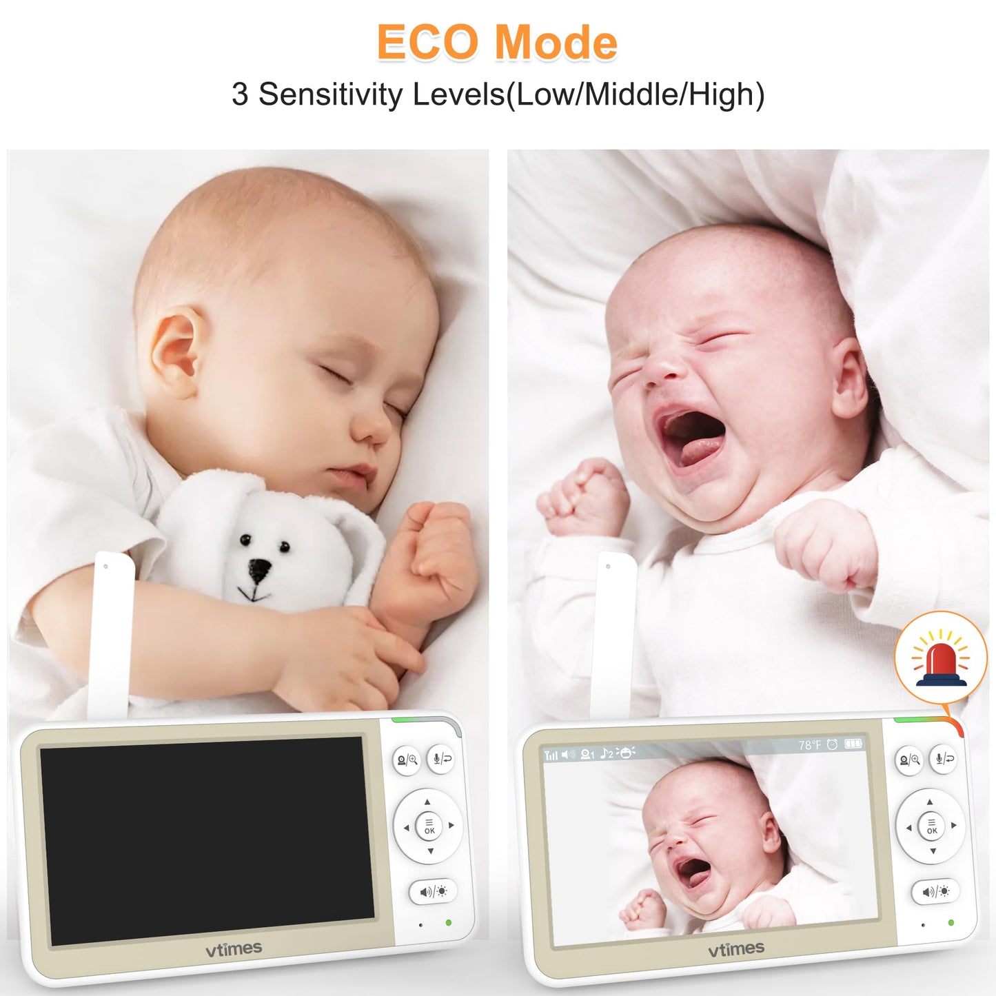 VTimes Baby Monitor No WiFi, 5" Screen Video Baby Monitor with 32Hr Battery, Pan-Tilt-Zoom Camera, VOX Mode, Two-Way Audio, Night Vision, Temperature Display, Lullabies, 1000ft Long Range 🍁 All In One Marketplace Canada