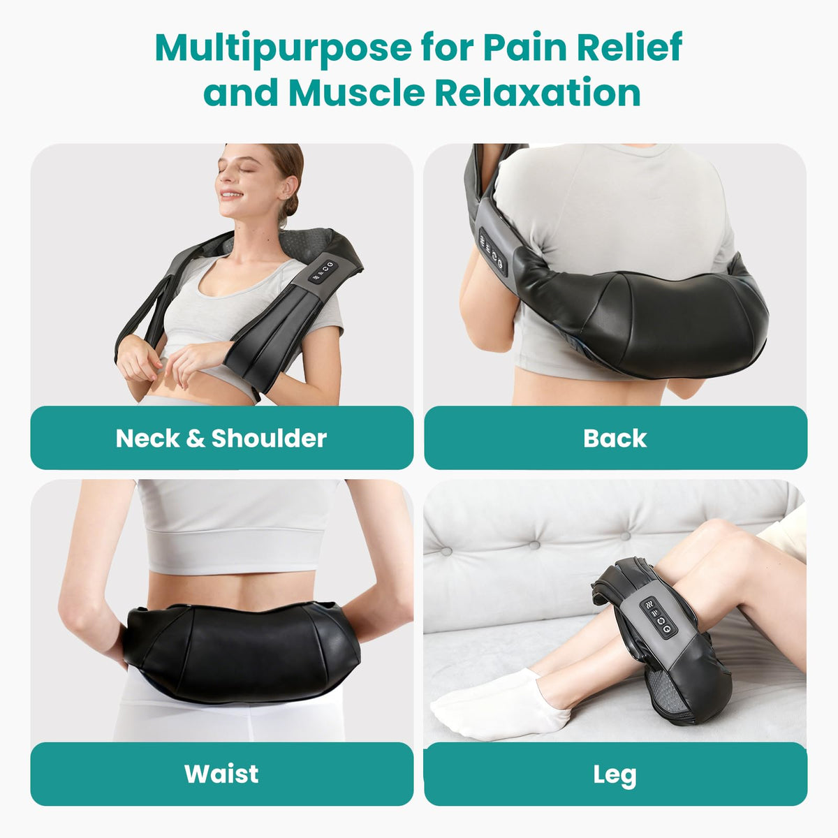 Nekteck Shiatsu Back Neck Massager,2026 Upgraded 3D Back Shoulder Kneading Massage Pillow, Deep Kneading Shoulder Massager with Heat, Waist Massage Pillow for Home Car and Office Use (NOT Cordless) 🍁 All In One Marketplace Canada