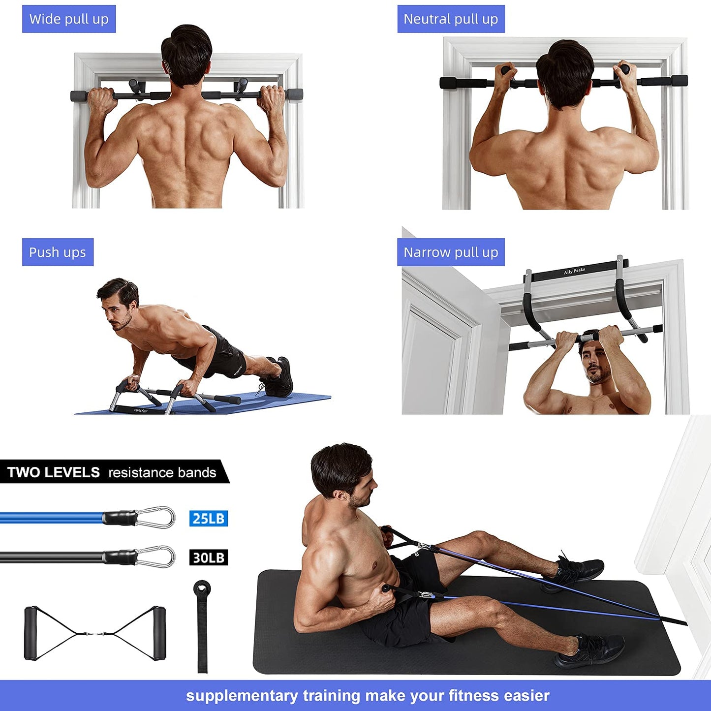 ALLY PEAKS Pull Up Bar Thickened Steel Pipe Super Heavy Duty Steel Frame Upper Workout Bar| Multi-Grip Strength for Doorway | Indoor Chin-Up Bar Fitness Trainer for Home Gym Max Limit 440 lbs 🍁 All In One Marketplace Canada