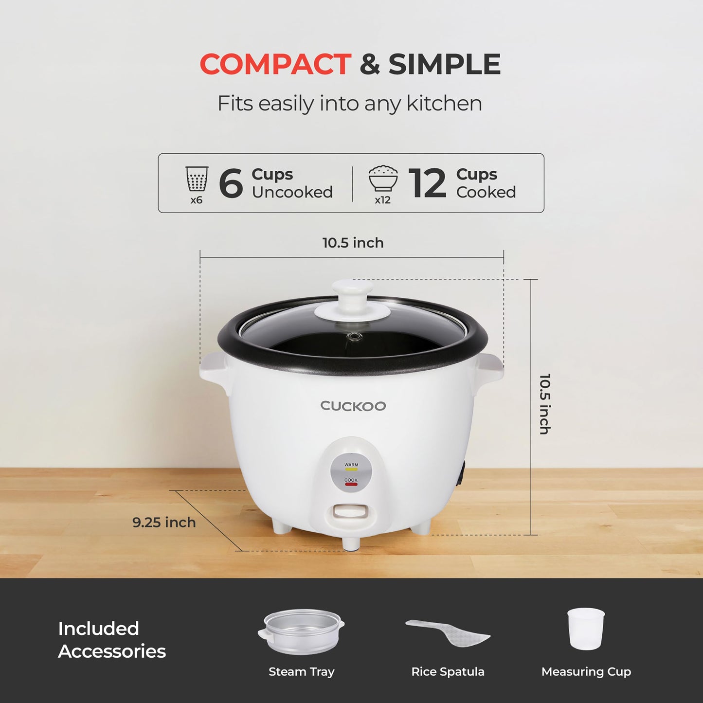CUCKOO One Touch Rice Cooker 6-Cup (Uncooked) / 12-Cup (Cooked), Small Rice Cooker & Warmer with Steamer Tray, Versatile Grain Cooker, Soup Maker, Auto Keep Warm, White (CR-0601C) 🍁 All In One Marketplace Canada