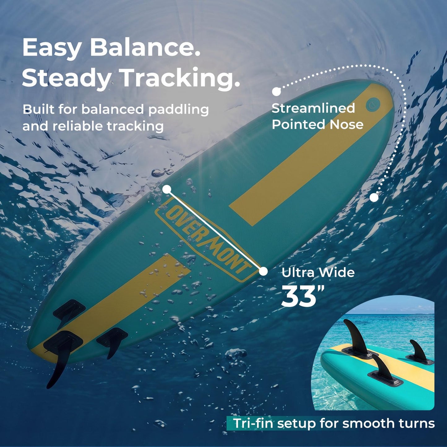 Overmont Inflatable Paddle Board 10'7" x 33" x 6", Extra Wide SUP for Adults & Beginners, 350 lb Stand Up Paddle Board with Adjustable Paddle, Pump, 3 Fins, Leash, Backpack & Repair Kit 🍁 All In One Marketplace Canada