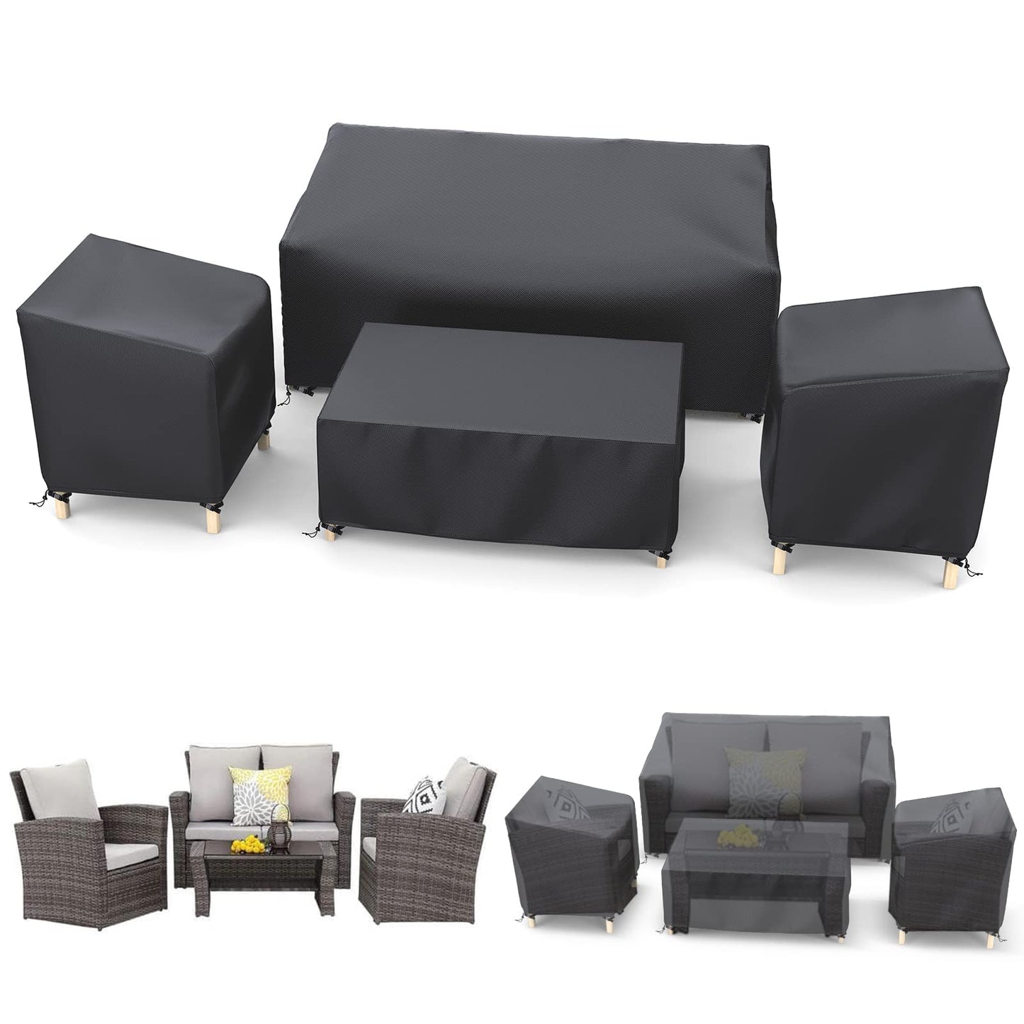 STARTWO Outdoor Waterproof Patio Furniture Covers 4-Piece Set for Chairs 32in, Loveseat 56in, Coffee Table 45in, Heavy Duty 600D, Black 🍁 All In One Marketplace Canada