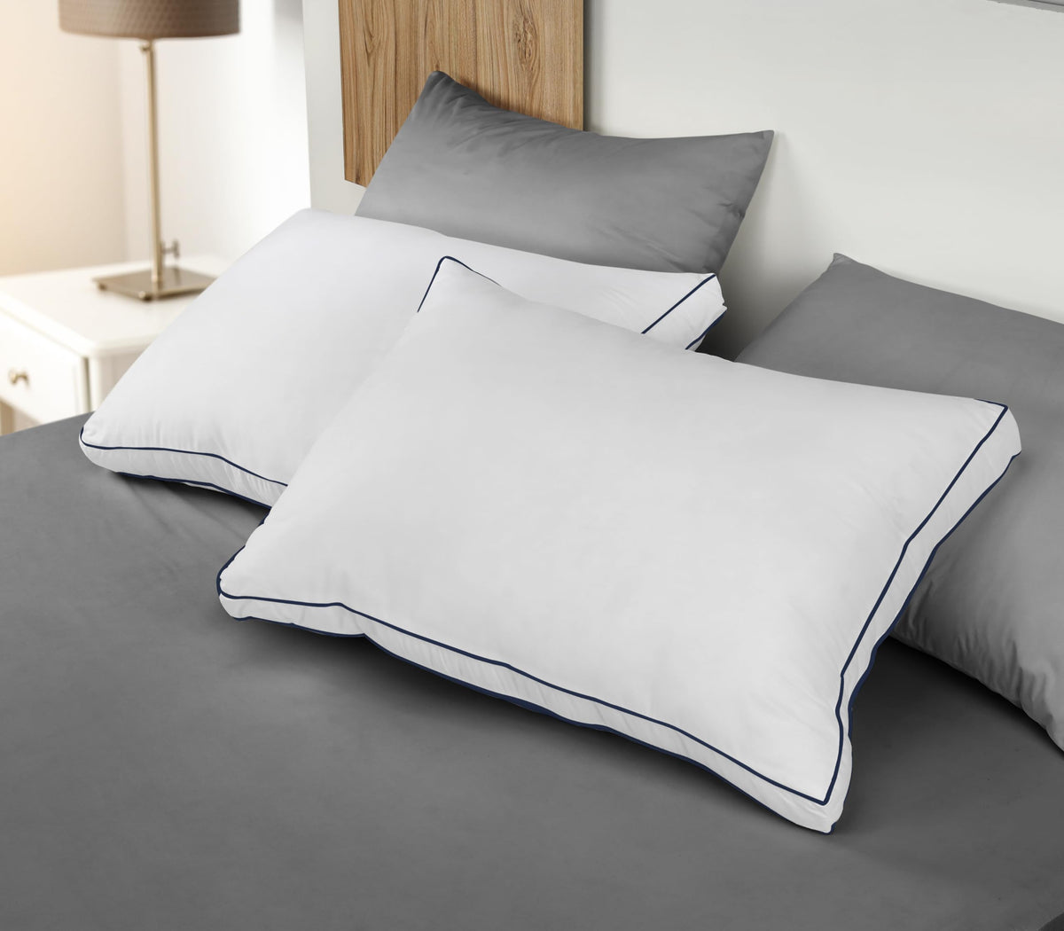 Utopia Bedding Bed Pillows for Sleeping Queen Size (Navy Hem), Set of 2, Cooling Hotel Quality, Gusseted Pillow for Back, Stomach or Side Sleepers 🍁 All In One Marketplace Canada