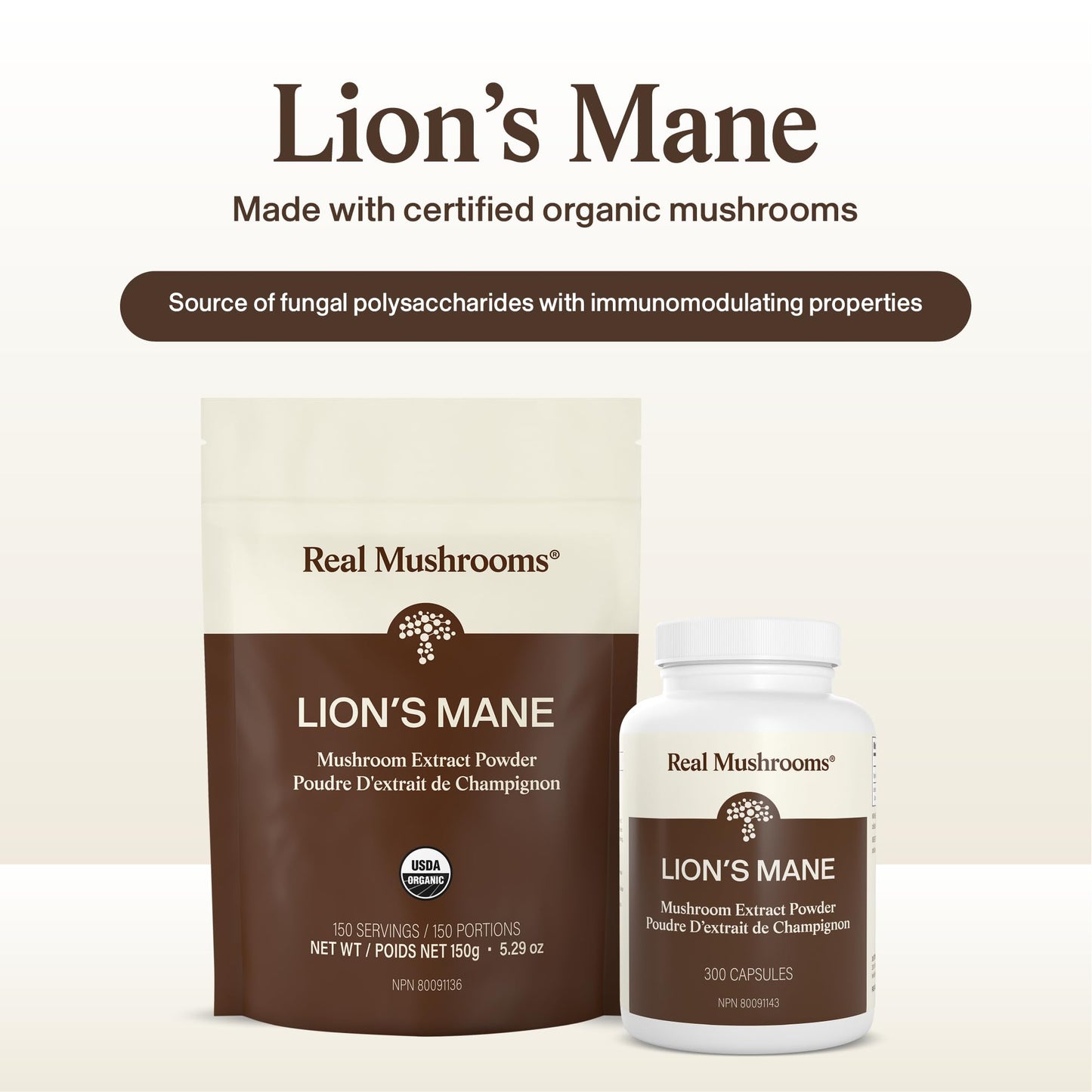 Real Mushrooms Lions Mane Capsules- Organic Mushroom Extract With Immunomodulating Properties Antioxidants - Vegan Supplement, 300 Capsules 🍁 All In One Marketplace Canada