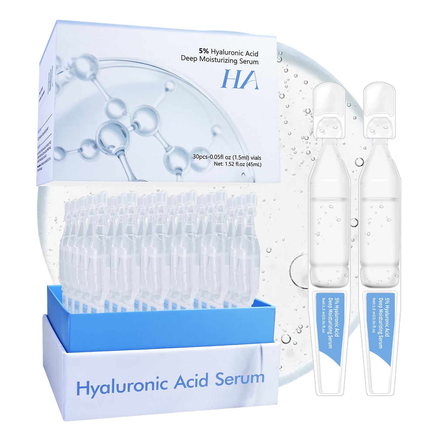 5% Hyaluronic Acid Serum Ultra Moisturizing & Elastic Skin - Wake Nature Perfection Hyaluronic Acid - Anti-Aging Serum for Face Single-Use Vials Skincare - Repair Sensitive Skin (1.5 ml)*30 🍁 All In One Marketplace Canada