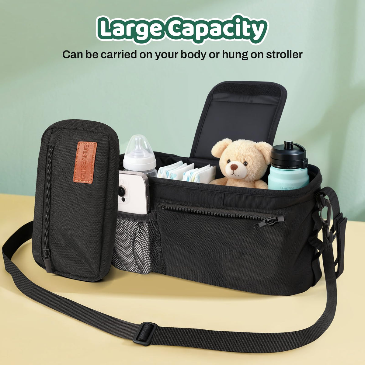 Stroller Caddy with Cup Holder: Universal Stroller Organizer with Detachable Phone Bag, Non-Slip Straps, Stroller Accessories Fits Uppababy,Bugaboo, Graco, Cybex, Nuna, Baby Jogger, Gifts for New Mom 🍁 All In One Marketplace Canada