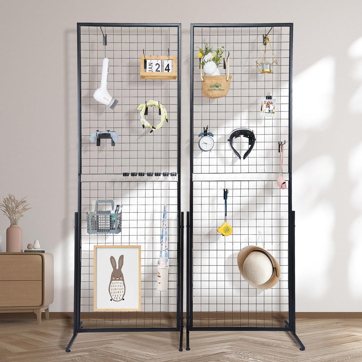 VEVOR 2' x 5.6' Grid Wall Panels Tower, 2 Packs Wire Gridwall Display Racks with T-Base Floorstanding, Double Side Gridwall Panels for Art Craft Shows, Retail Display with Extra Clips and Hooks 🍁 All In One Marketplace Canada