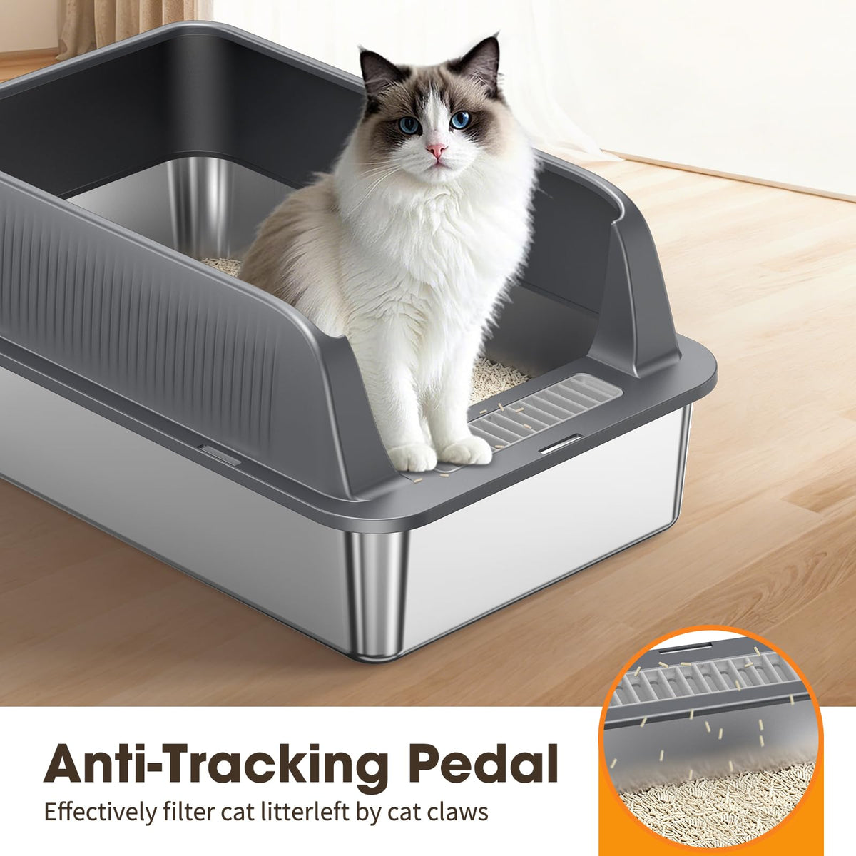 XL Stainless Steel Cat Litter Box with High Sides Lid, Large Litter Box for Big&Multiple Cats, Metal Kitty Litter Boxes with Anti-Leakage Enclosure,Non-Stick,Scoop Included 🍁 All In One Marketplace Canada